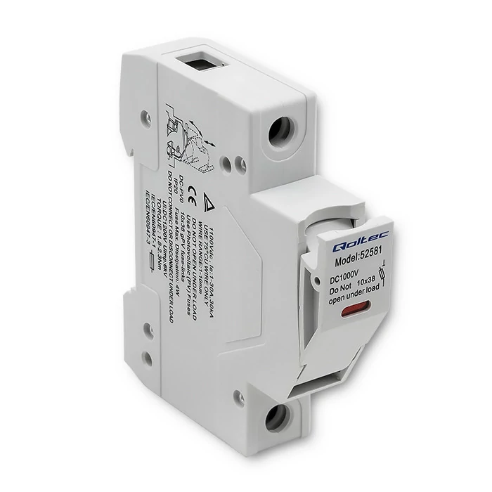 Qoltec Základňa poistky s diódou + DC poistka| 1P|1000V |20A |10x38 |solárne