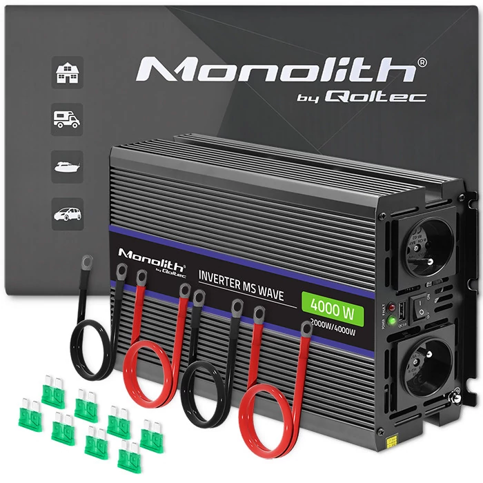 Qoltec Monolith módosított szinuszhullámos inverter 4000 | 12V – 230V | 2000/4000W | USB