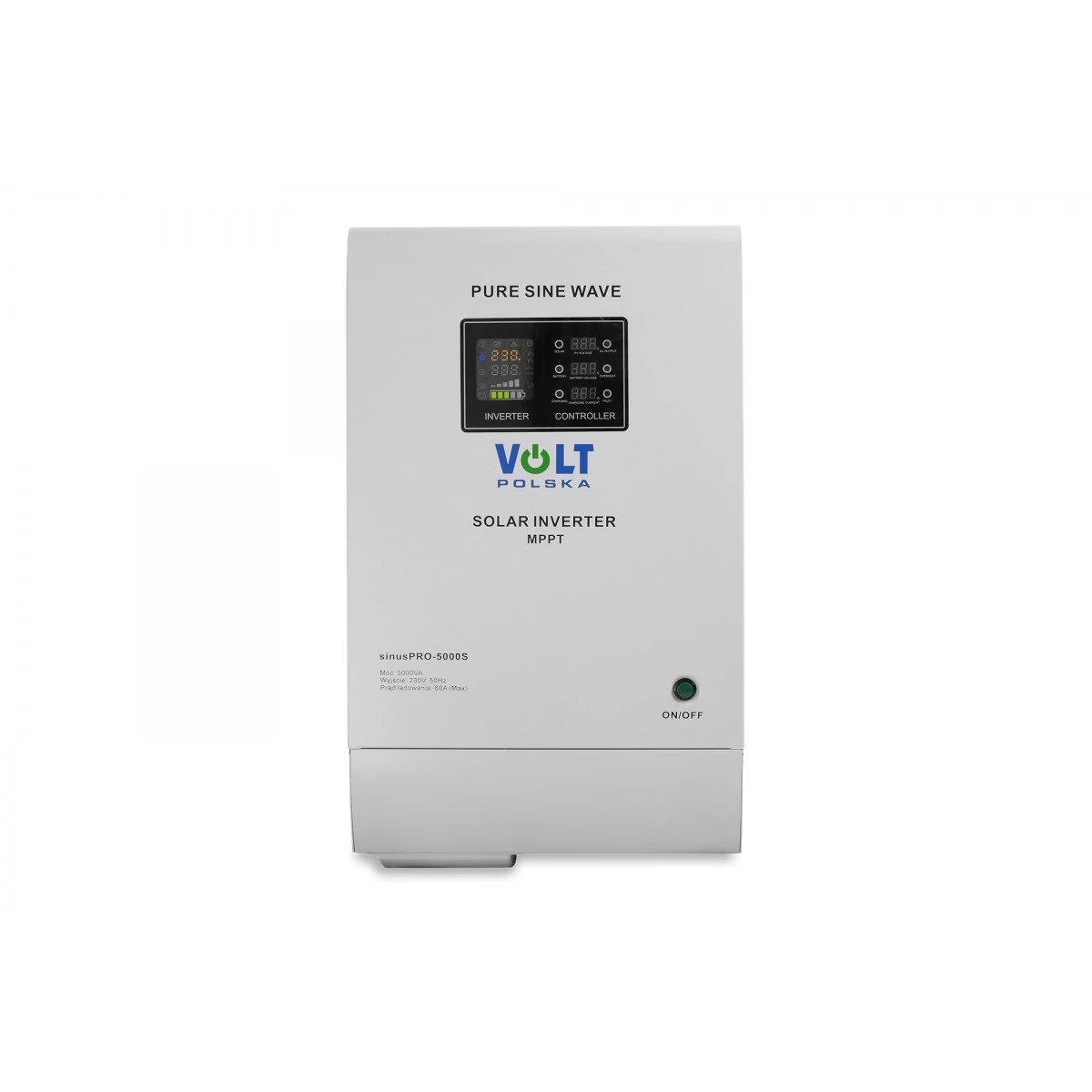 Volt Polska SINUS PRO 5000S Napelem inverter Szigetüzemű MPPT Napelem töltő 48/230V DC 230V (3500/5000W) Tiszta színuszhullám, 60A MPPT