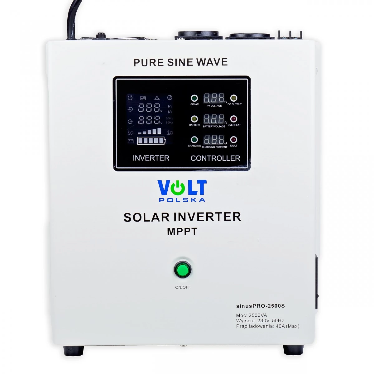 Volt Polska SINUS PRO 2500S NAPELEM INVERTER SZIGETÜZEMŰ MPPT NAPELEM TÖLTŐ 24/230V (1800/2500W) TISZTA SZÍNUSZHULLÁM , 40A MPPT
