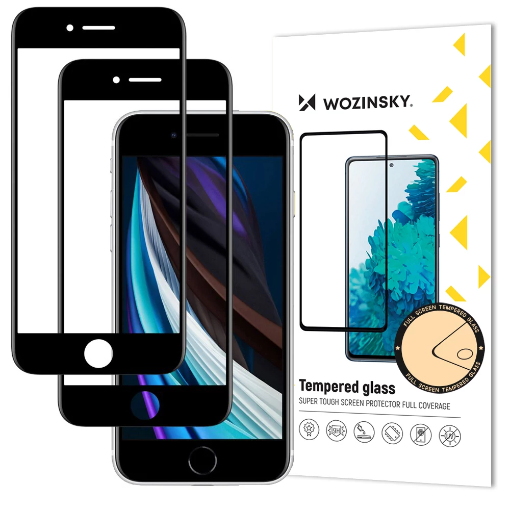 Wozinsky Teljes edzett üveg képernyővédő fólia iPhone 6 6S 7 8 SE 2020 készülékekhez - Fekete (2db)