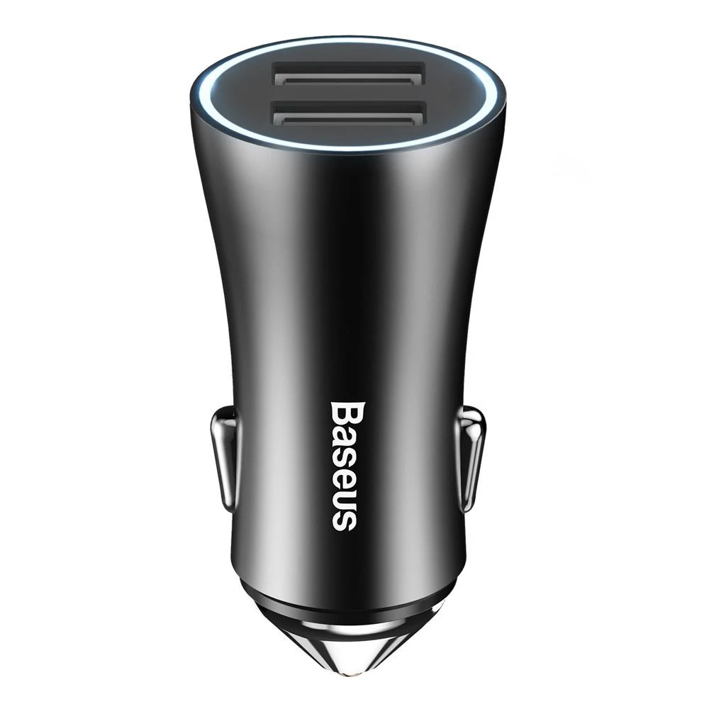 Baseus Golden Contactor Dual U Inteligentná nabíjačka do cigaretového zapaľovača s dvoma USB 2,4 A čierna