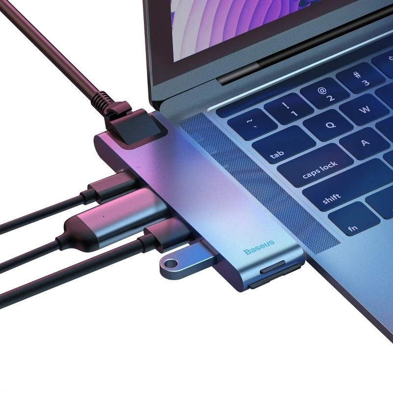 Baseus Enjoyment 7in1 Dual Type-C to HDMI + USB 3.0 + LAN + SD + MicroSD + USB C PD Dokkoló HUB Szürke (CAHUB-L0G)