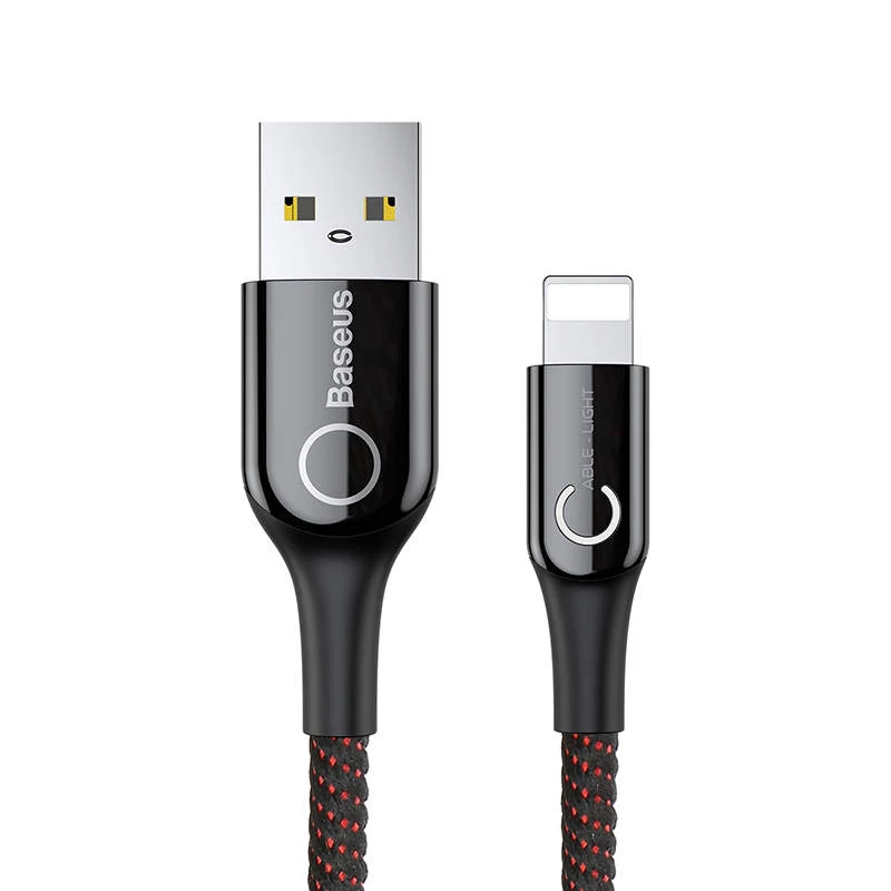 Baseus Lightning USB intelligens LED visszajelzős gyorstöltésre képes iPhone Adat- és töltőkábel 2.4A 1m Fekete (CALCD-01)