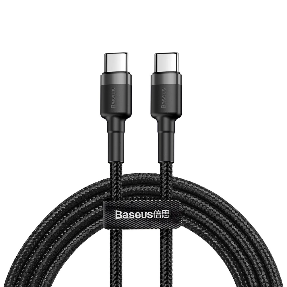 Baseus Type-C USB C to USB C Cafule PD2.0 60W Adat- és töltőkábel 20V 3A 1m Szürke + Fekete (CATKLF-GG1)