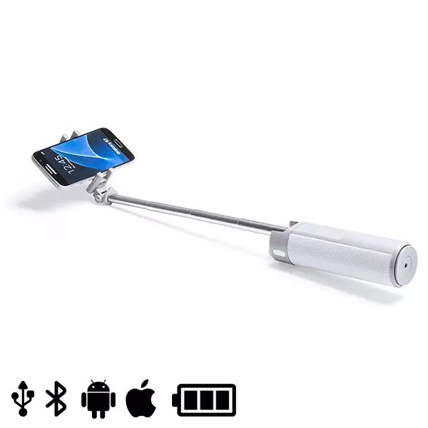 Selfie Stick cu Power Bank și difuzor 2000 mAh 5W alb