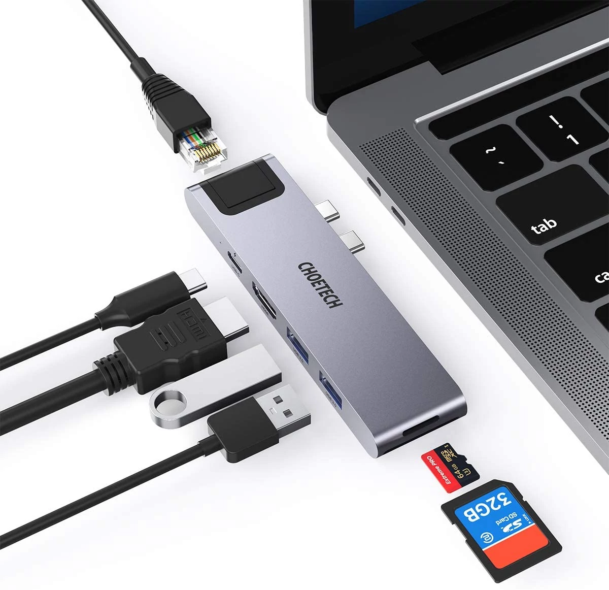 Choetech dokkolóállomás Apple MacBook Pro adapterhez HUB USB Type C 7in2 100W PD szürke (HUB-M24)