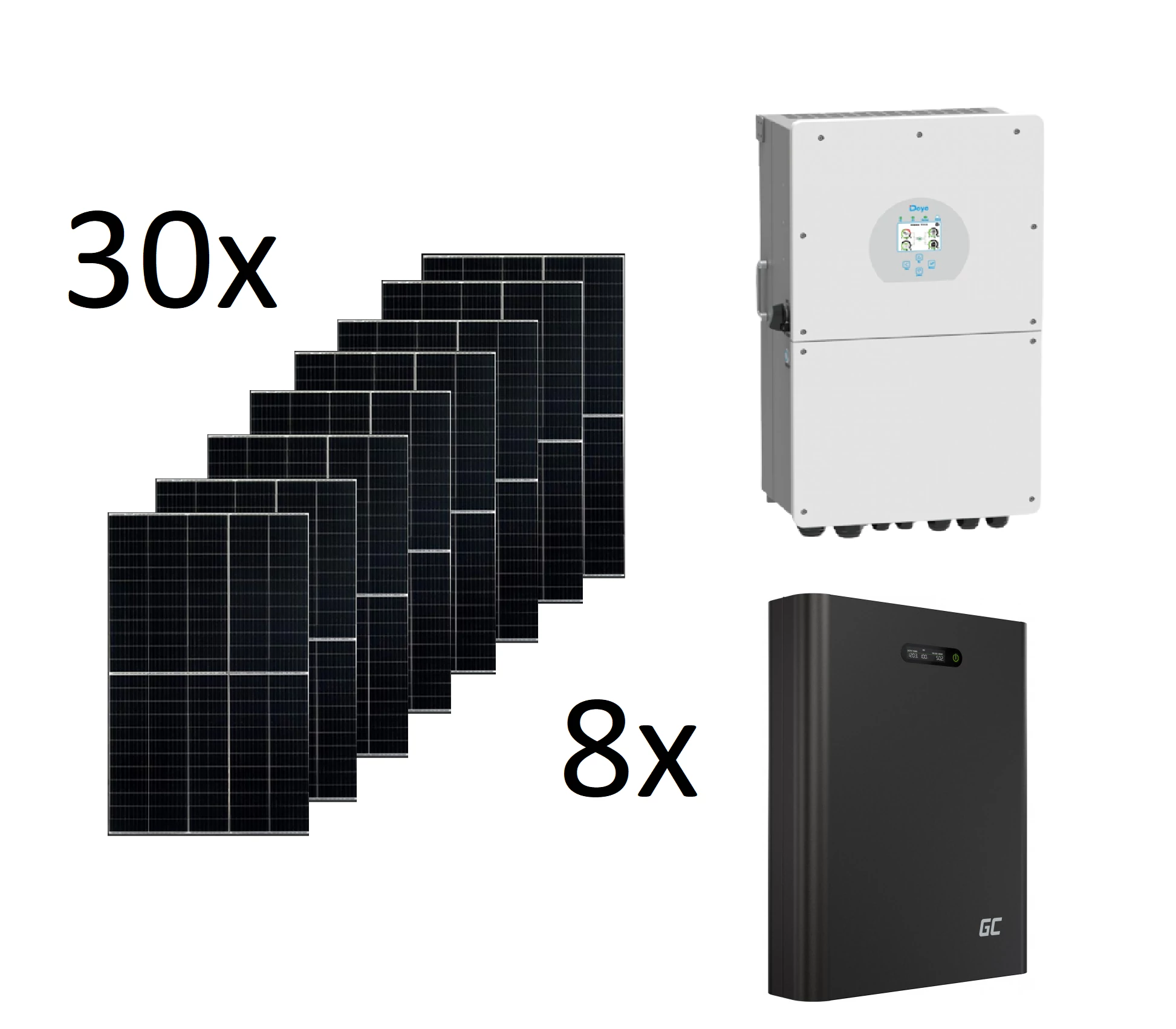 3 fázisú hibrid napelemes rendszer szett MPPT Deye 10kW Hibrid inverter 40kWh PowerNest Energiatároló 30x405W napelem