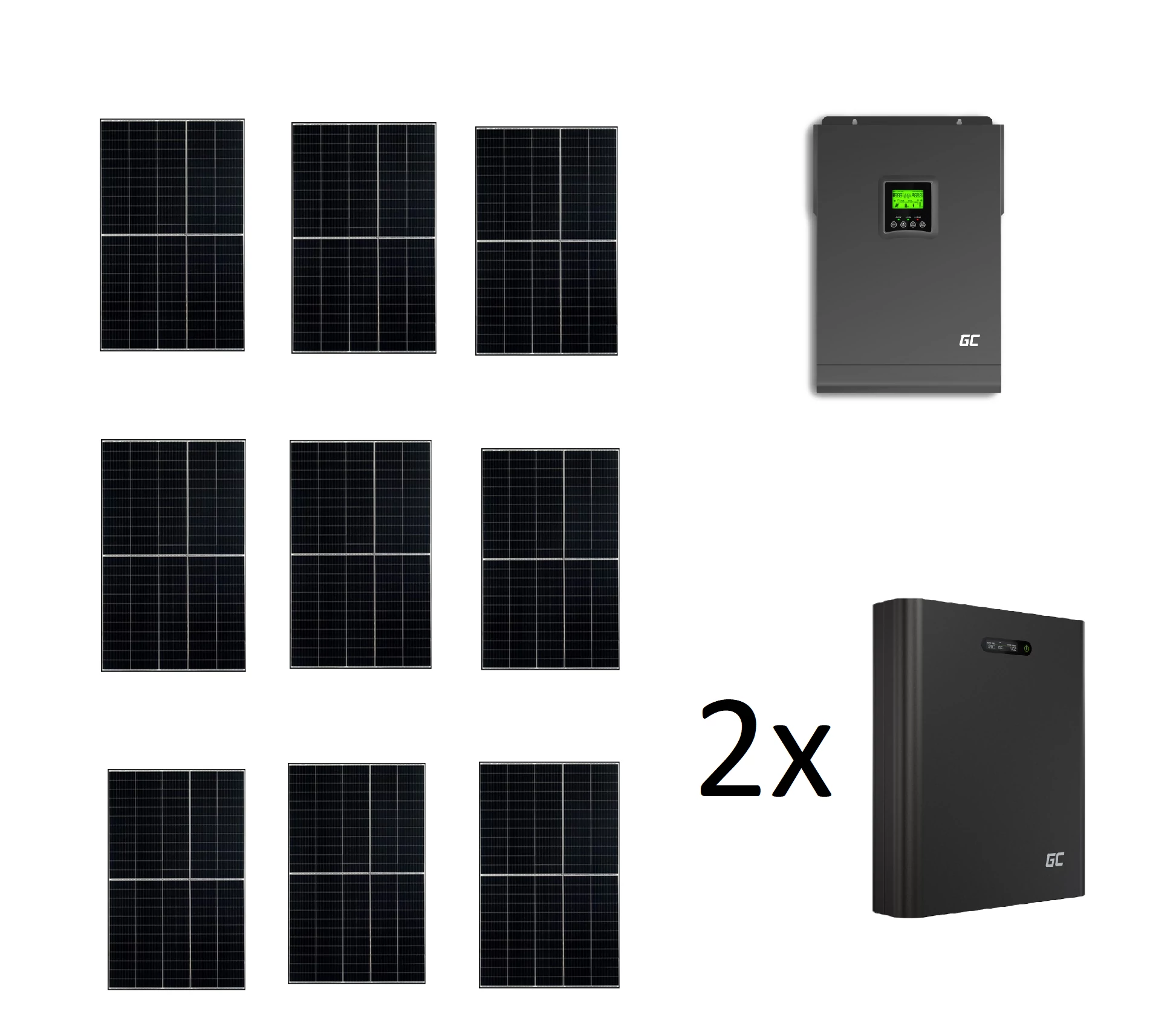 Szigetüzemű napelemes MPPT rendszer csomag / szett 48V DC 3000W 2db Green Cell Powernest energiatárolóval 9x405W napelem