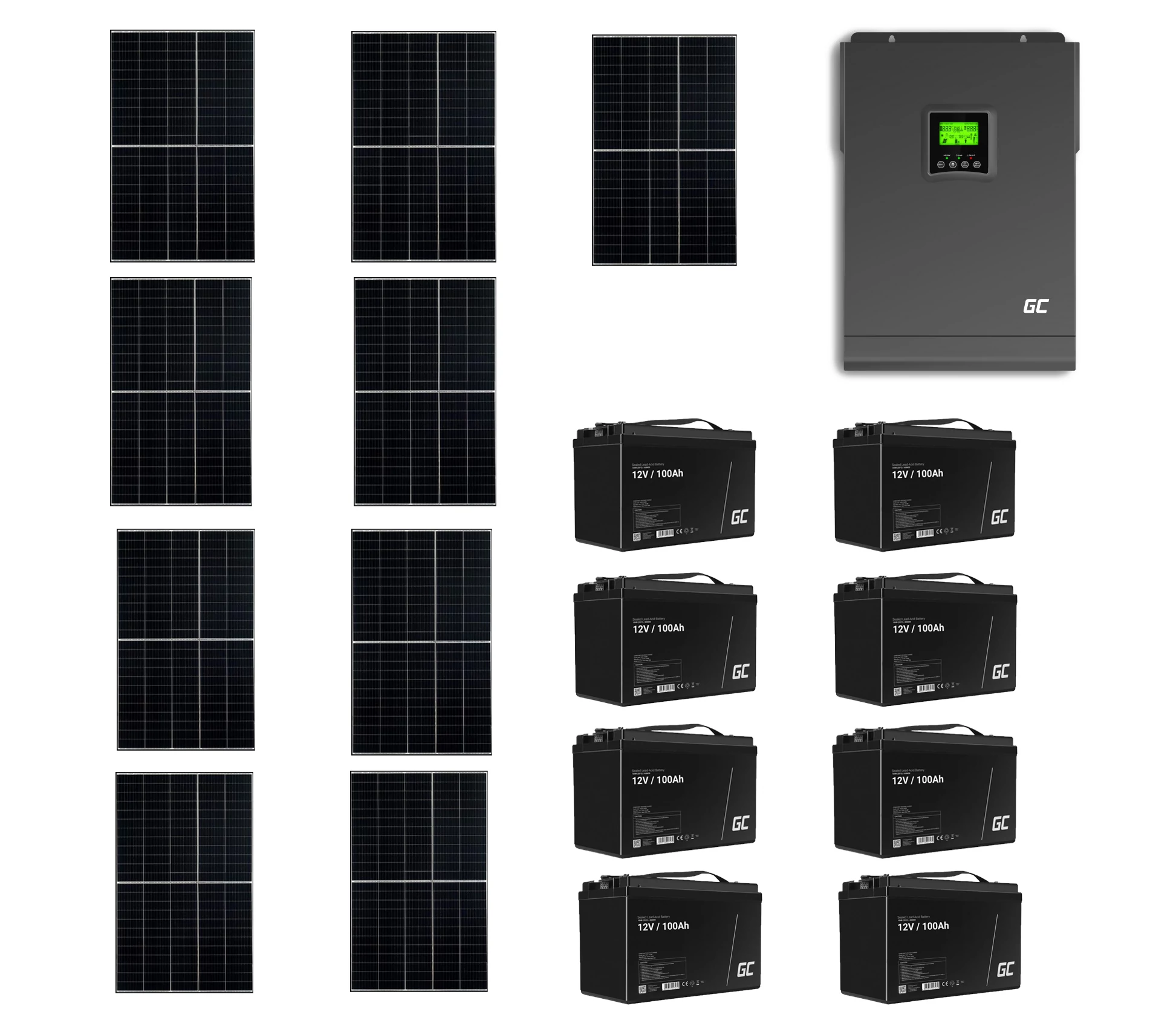 Szigetüzemű napelemes MPPT rendszer csomag / szett 48V DC 3000W AGM 100Ah Akkumulátor 8db 9x405W napelem