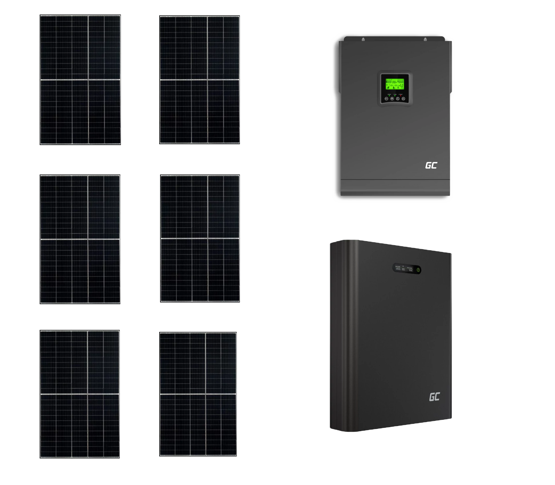 Szigetüzemű napelemes MPPT rendszer csomag / szett 48V DC 3000W Green Cell Powernest energiatárolóval 6x405W napelem