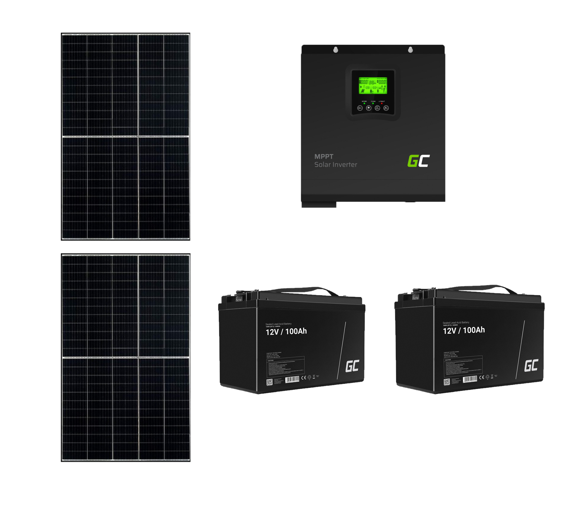 Szigetüzemű napelemes MPPT rendszer csomag / szett 24V DC 3000W AGM 100Ah Akkumulátor 2db 2x405W napelem