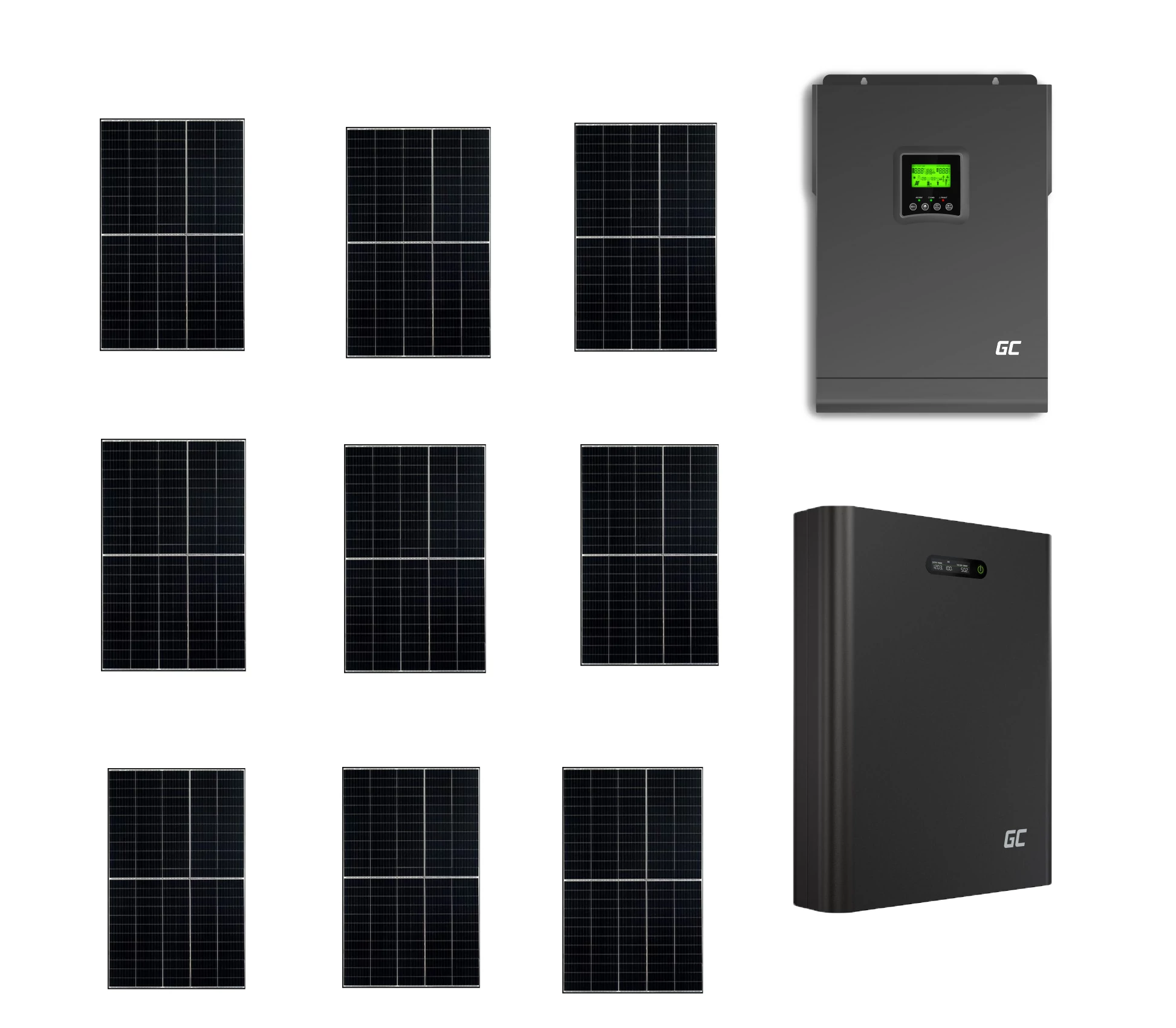 Szigetüzemű napelemes MPPT rendszer csomag / szett 48V DC 3000W Green Cell Powernest energiatárolóval 9x405W napelem