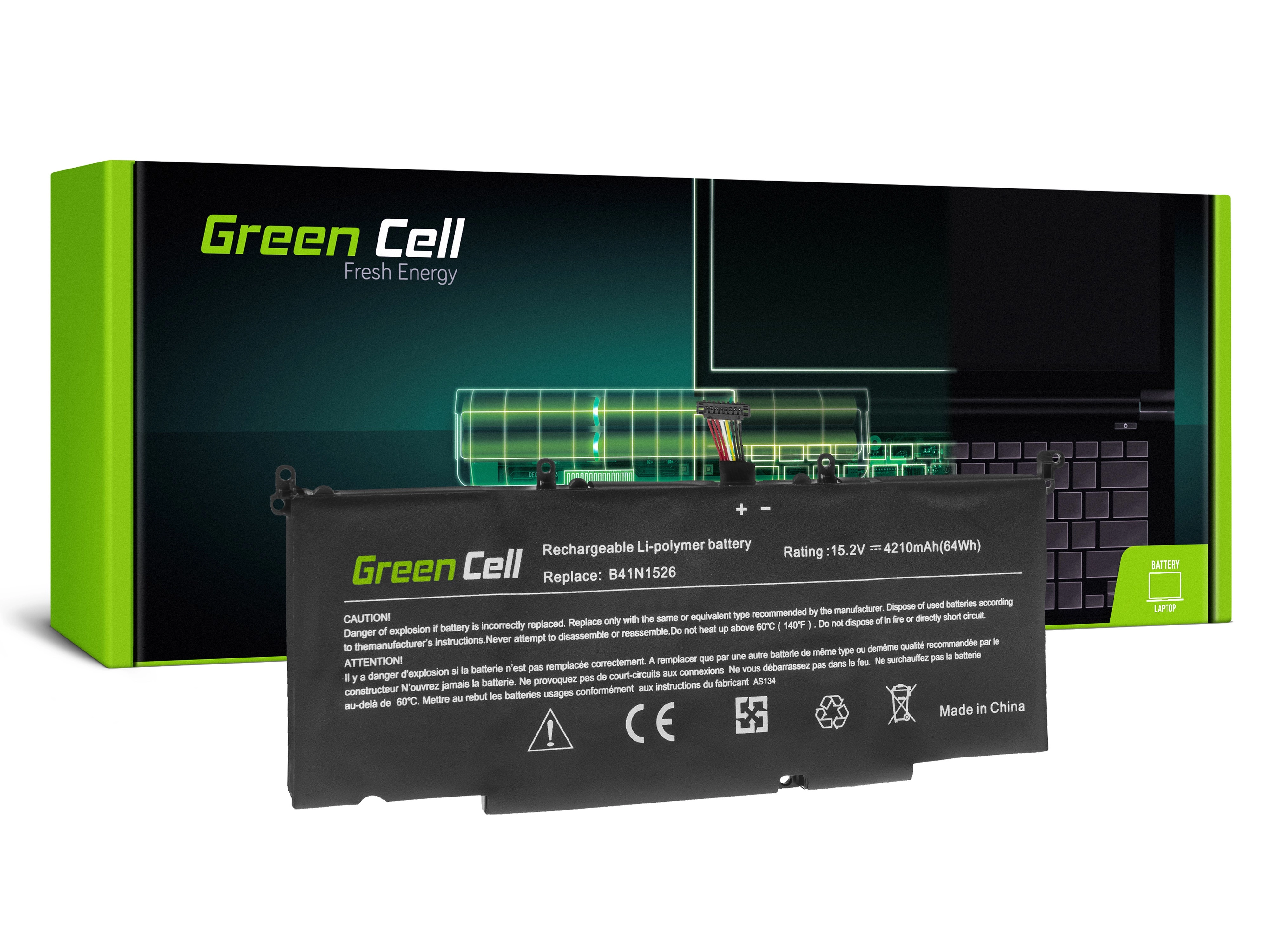 Green Cell B41N1526 Battery for Asus FX502 FX502V FX502VD FX502VM ROG Strix GL502VM GL502VT GL502VY / 15,2V 4210mAh