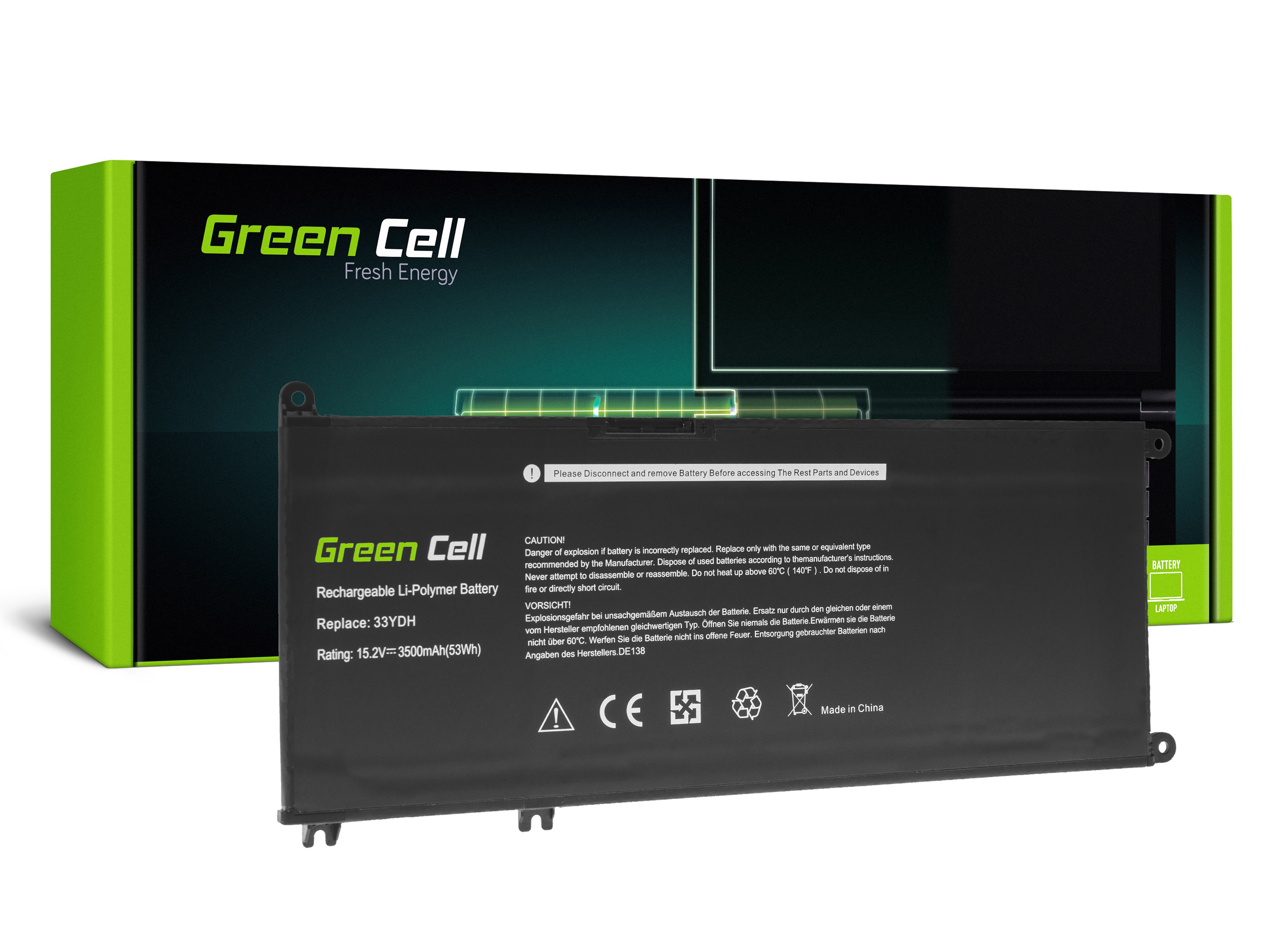 Green Cell Laptop akkumulátor 33YDH Dell Inspiron G3 3579 3779 G5 5587 G7 7588 7577 7773 7778 7779 7786 Latitude 3380 3480 3490 3590