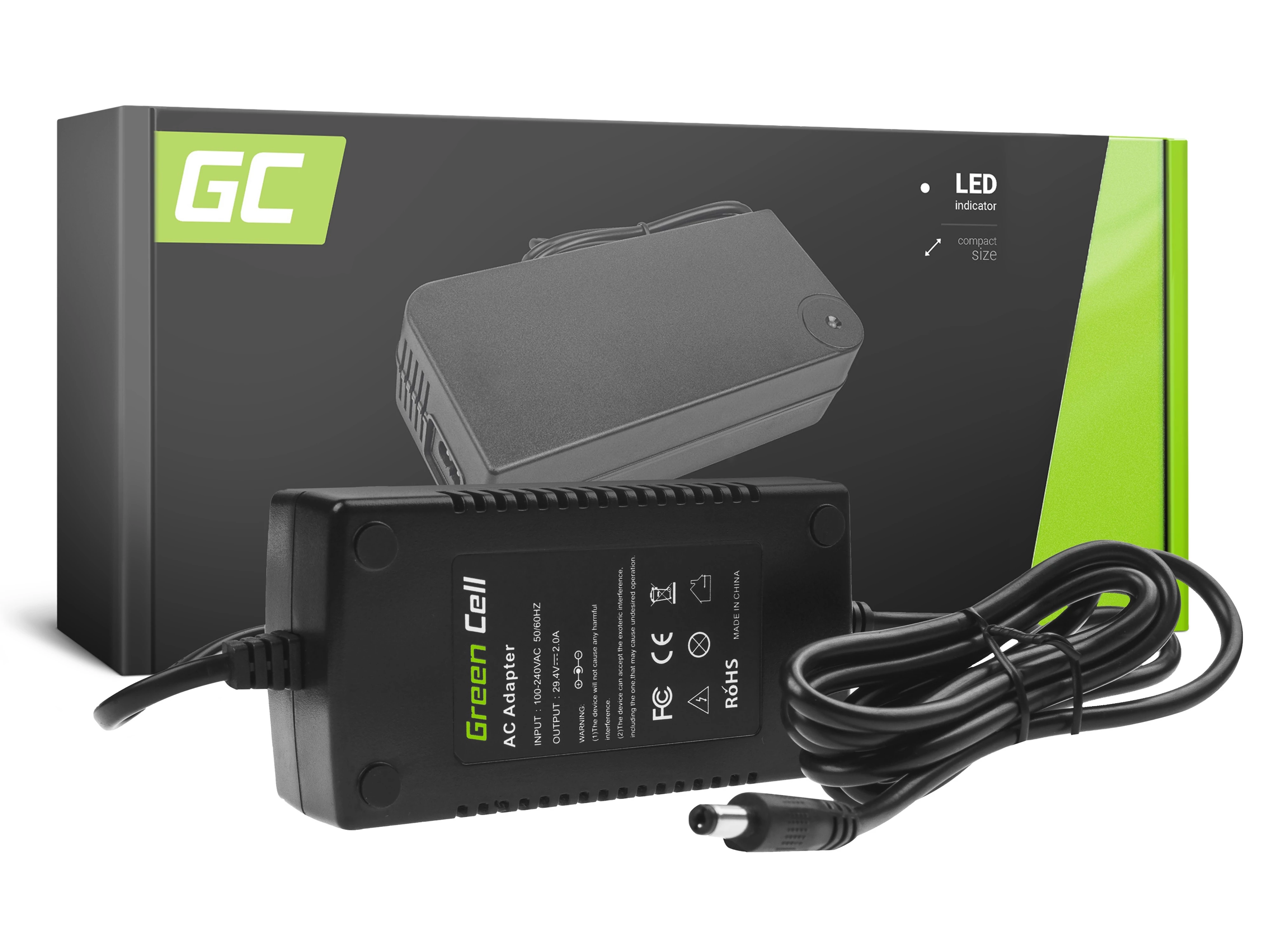 Green Cell 29.4V 2A Elektromos kerékpár töltő 24V Li-Ion akkumulátorhoz / akkuhoz