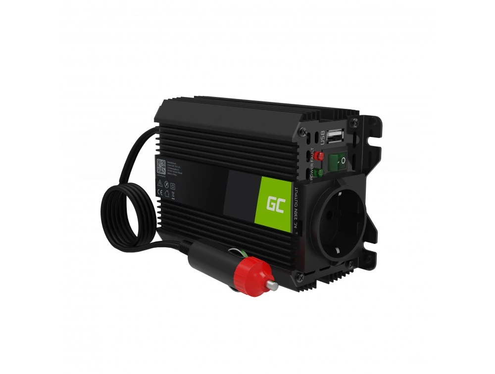 Green Cell Autós Teljesítmény Inverter 12V-ról 230V-ra feszültségátalakító (feszültség növelő) 150W / 300W USB-vel