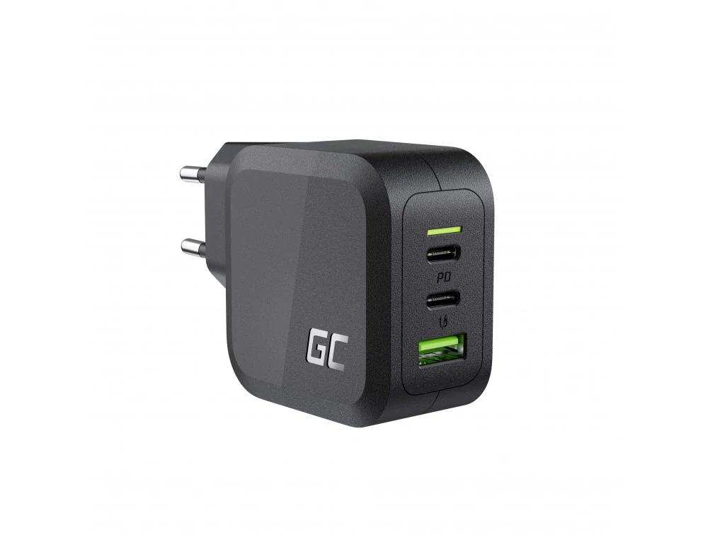 Green Cell GaN PowerGaN gyorstöltő 2x USB-C PD + 1x QC 3.0 65W EU (fekete)