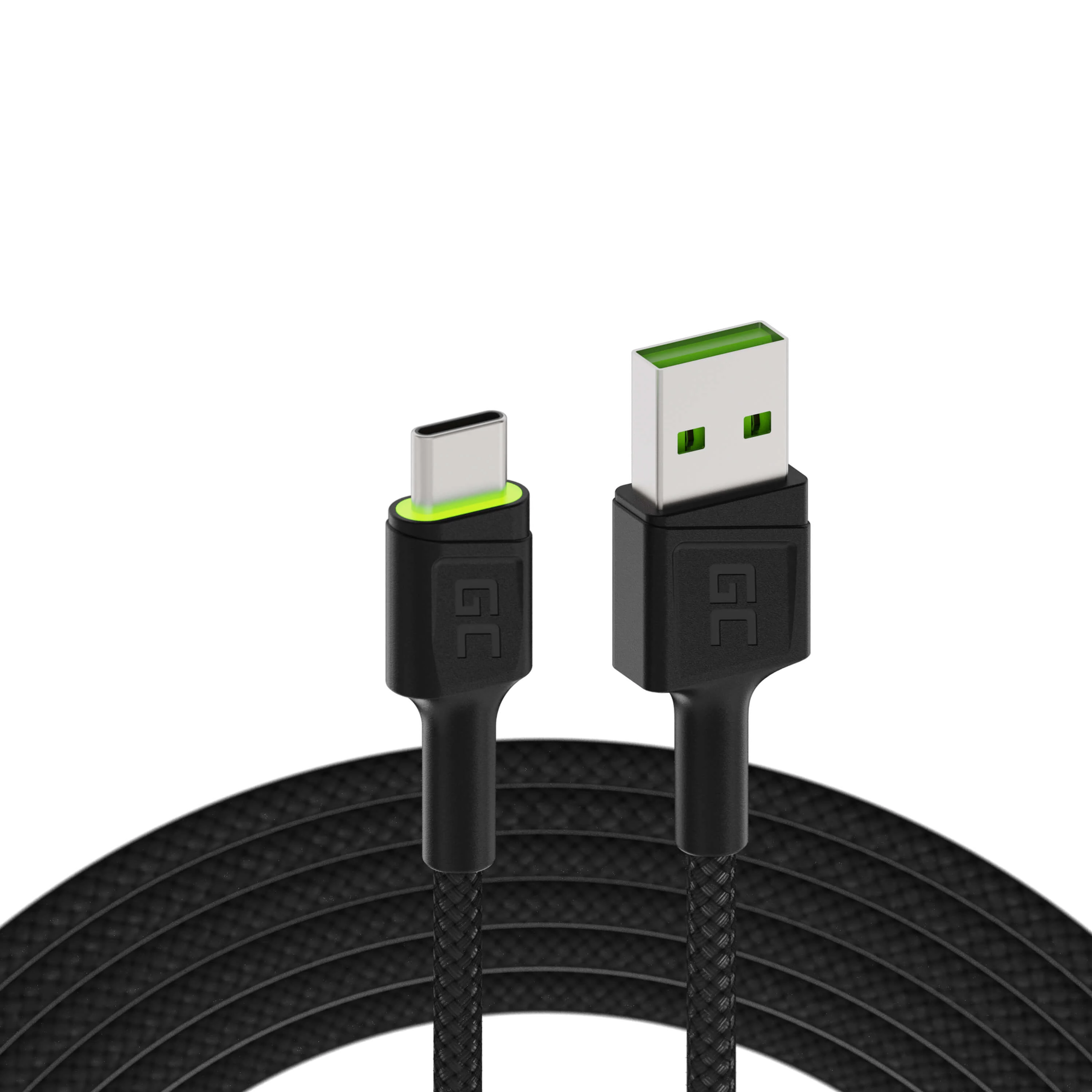 Green Cell Dátový a nabíjací kábel Ray USB Dátový a nabíjací kábel - USB-C 120 cm so zeleným LED svetlom a rýchlym nabíjaním Ultra Charge, podpora QC 3.0