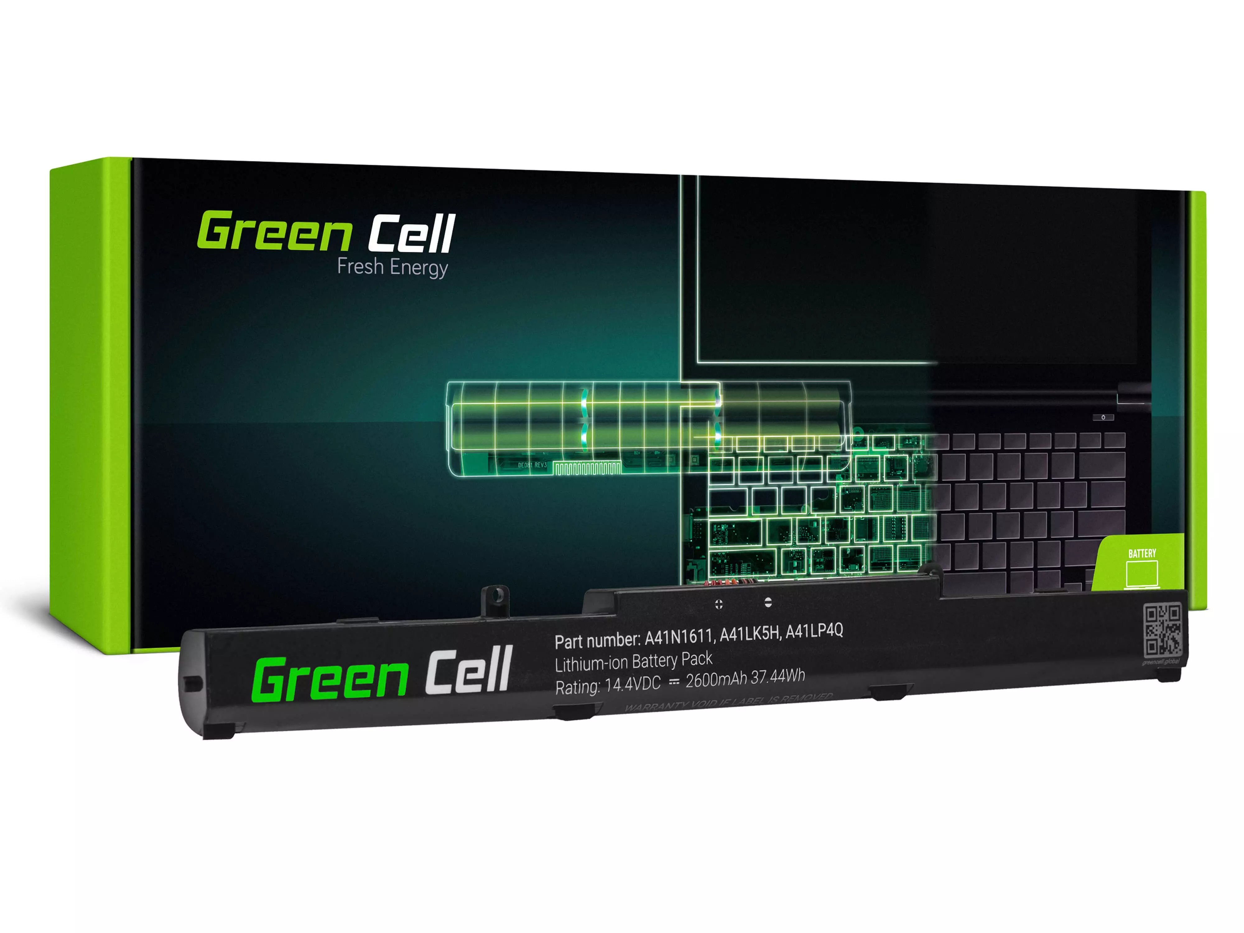 Bateria Green Cell A41N1611 do Asus GL553 GL553V GL553VD GL553VE GL553VW GL753 GL753V GL753VD GL753VE FX553V FX753 FX753V