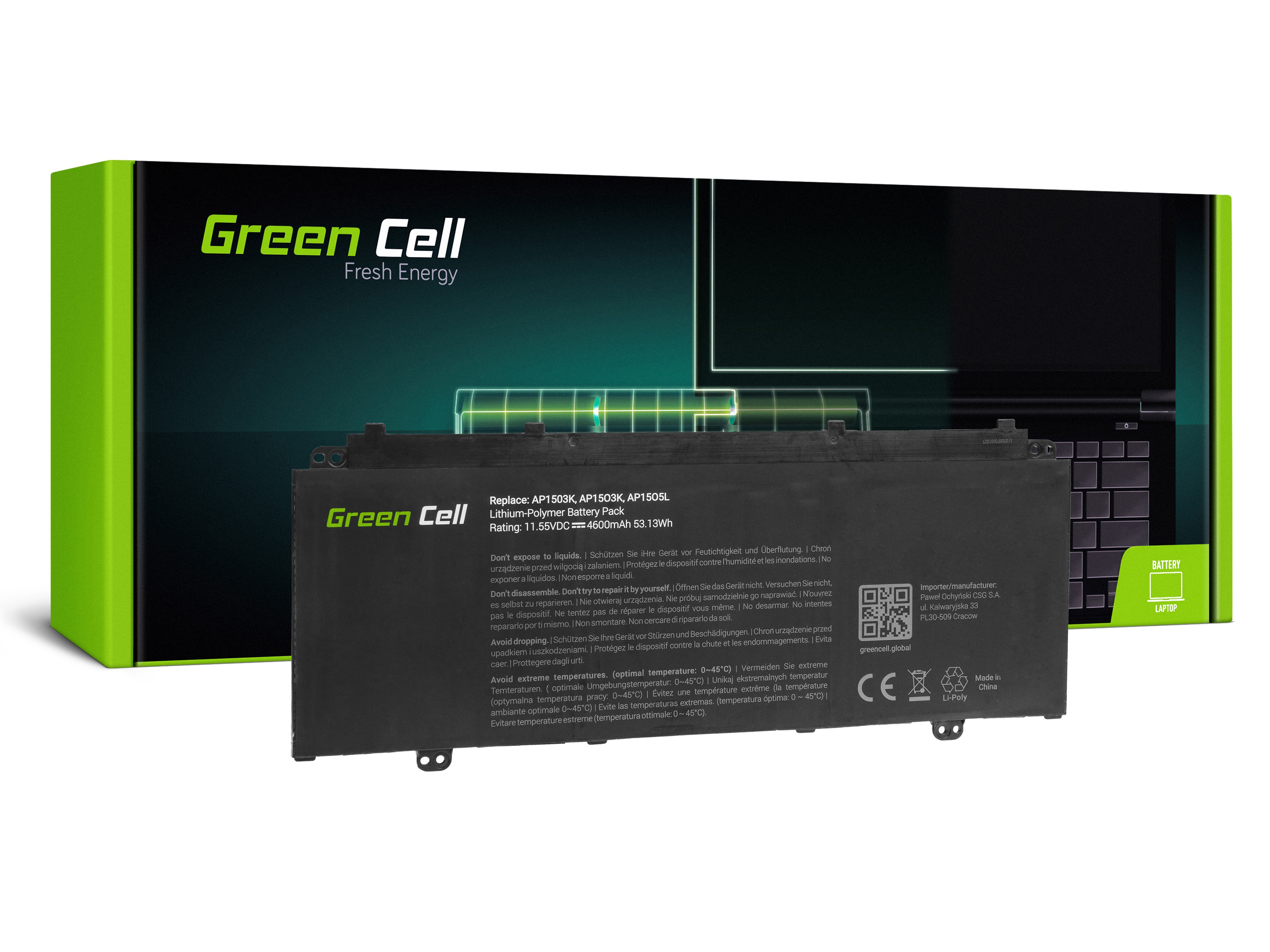 Green Cell Battery for Acer Acer Aspire S 13 S5-371 S5-371T Chromebook R 13 CB5-312T / 11,1V 4600mAh