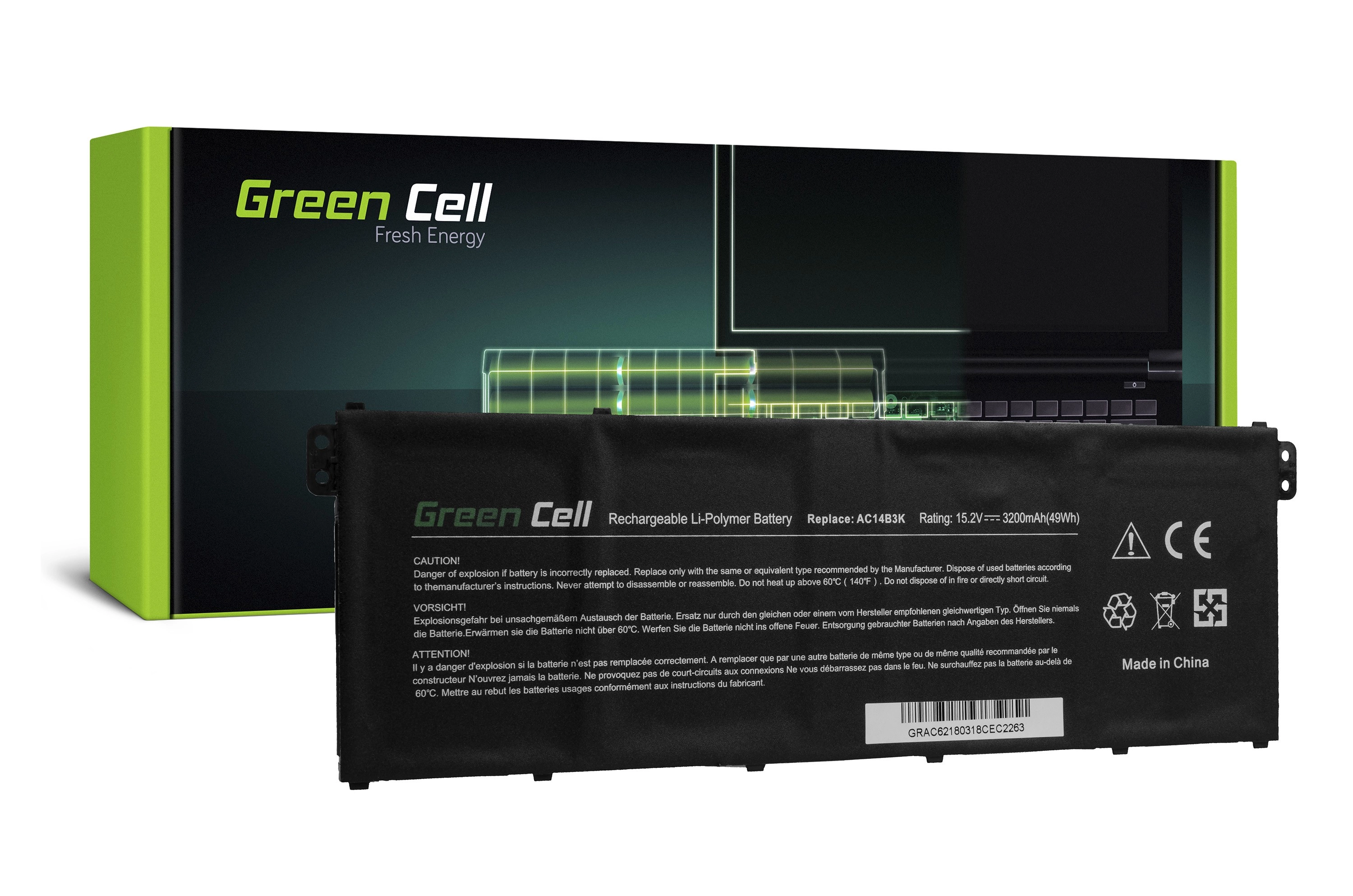 Green Cell Battery for Acer Aspire 5 A515 A517 E15 ES1-512 ES1-533 / 15,2V 3200mAh