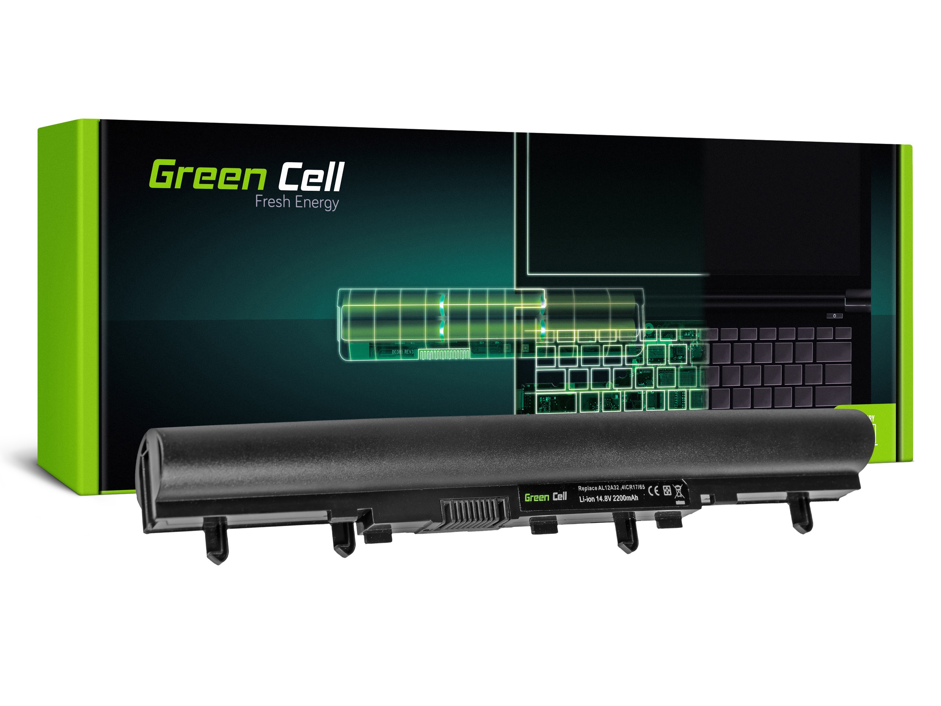 Green Cell Battery for Acer E1-522 E1-530 E1-532 E1-570 E1-572 V5-531 / 14,4V 2200mAh