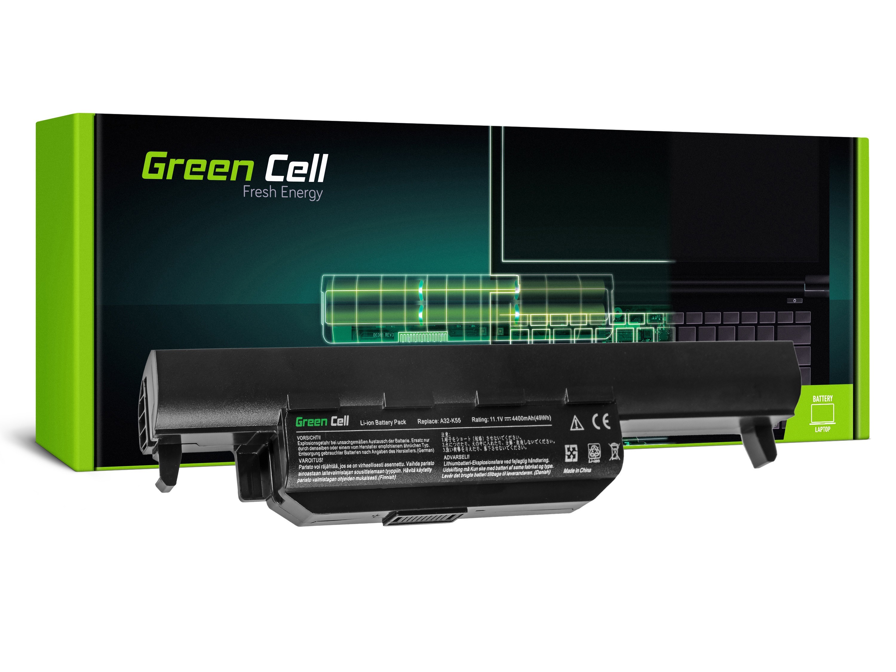 Green Cell Battery for Asus A32-K55 A45 A55 K45 K55 K75 / 11,1V 4400mAh