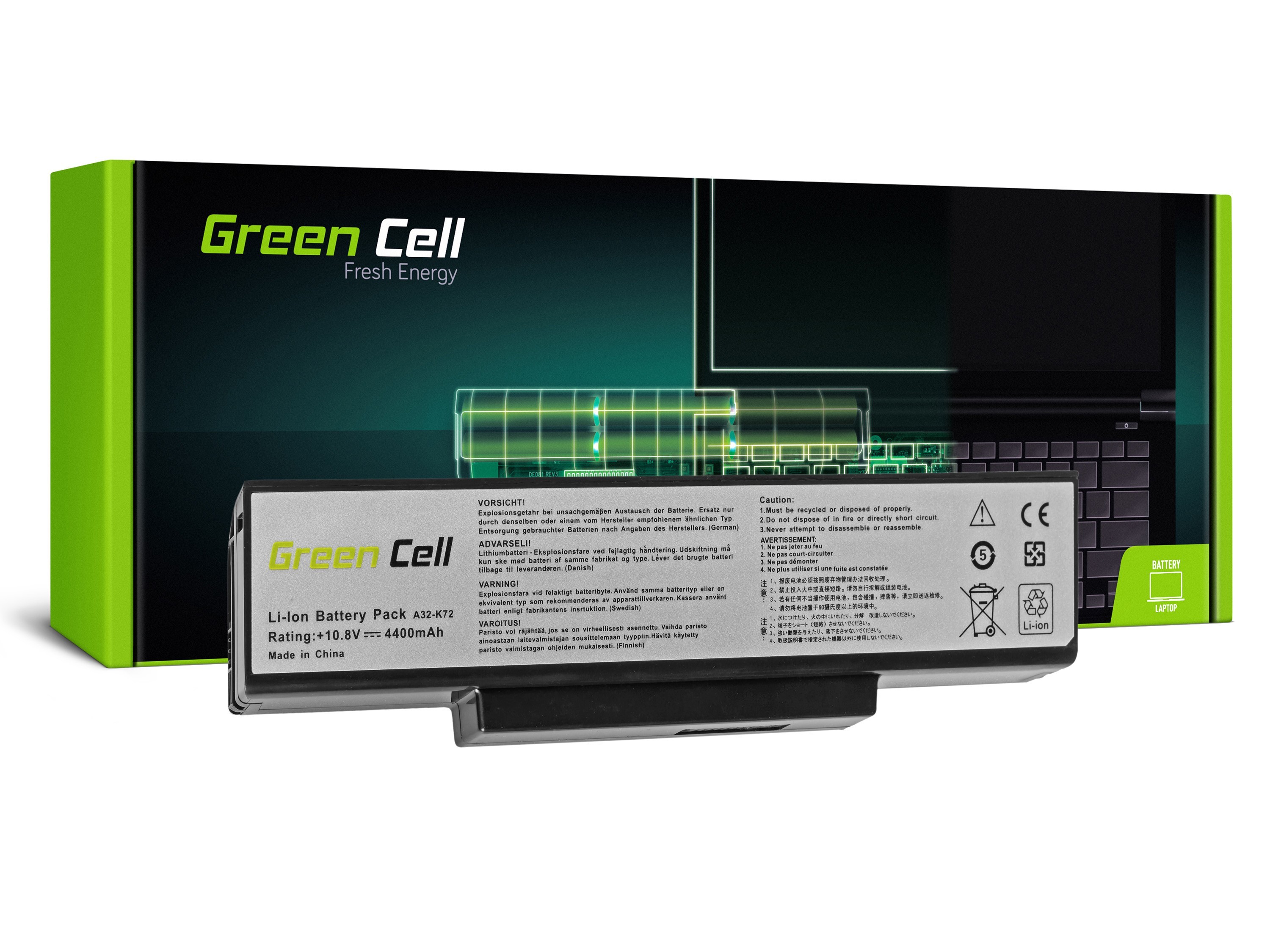 Green Cell Battery for Asus A32-K72 K72 K73 N71 N73 / 11,1V 4400mAh