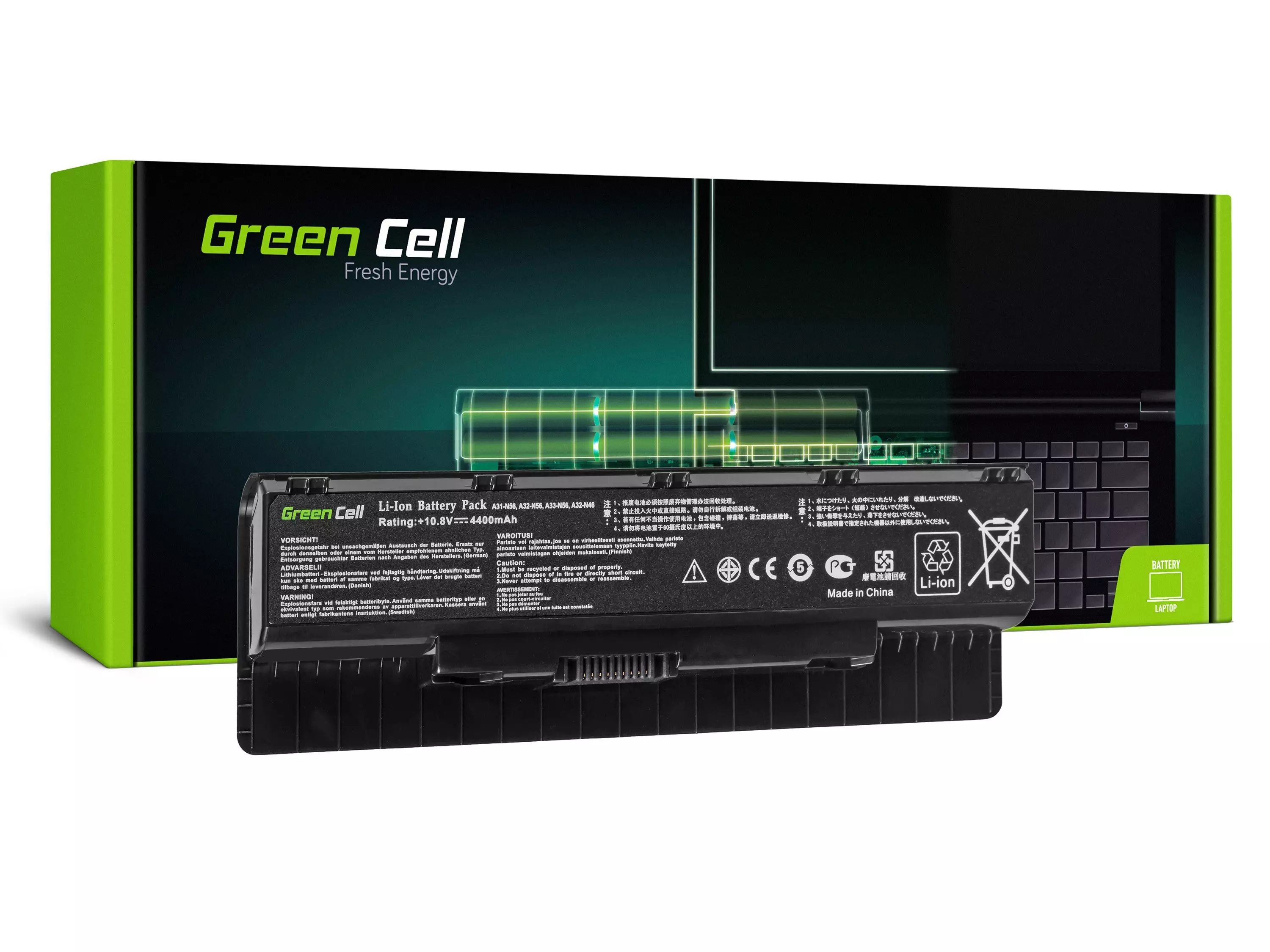 Green Cell Battery for Asus A32-N56 N46 N46V N56 N76 / 11,1V 4400mAh