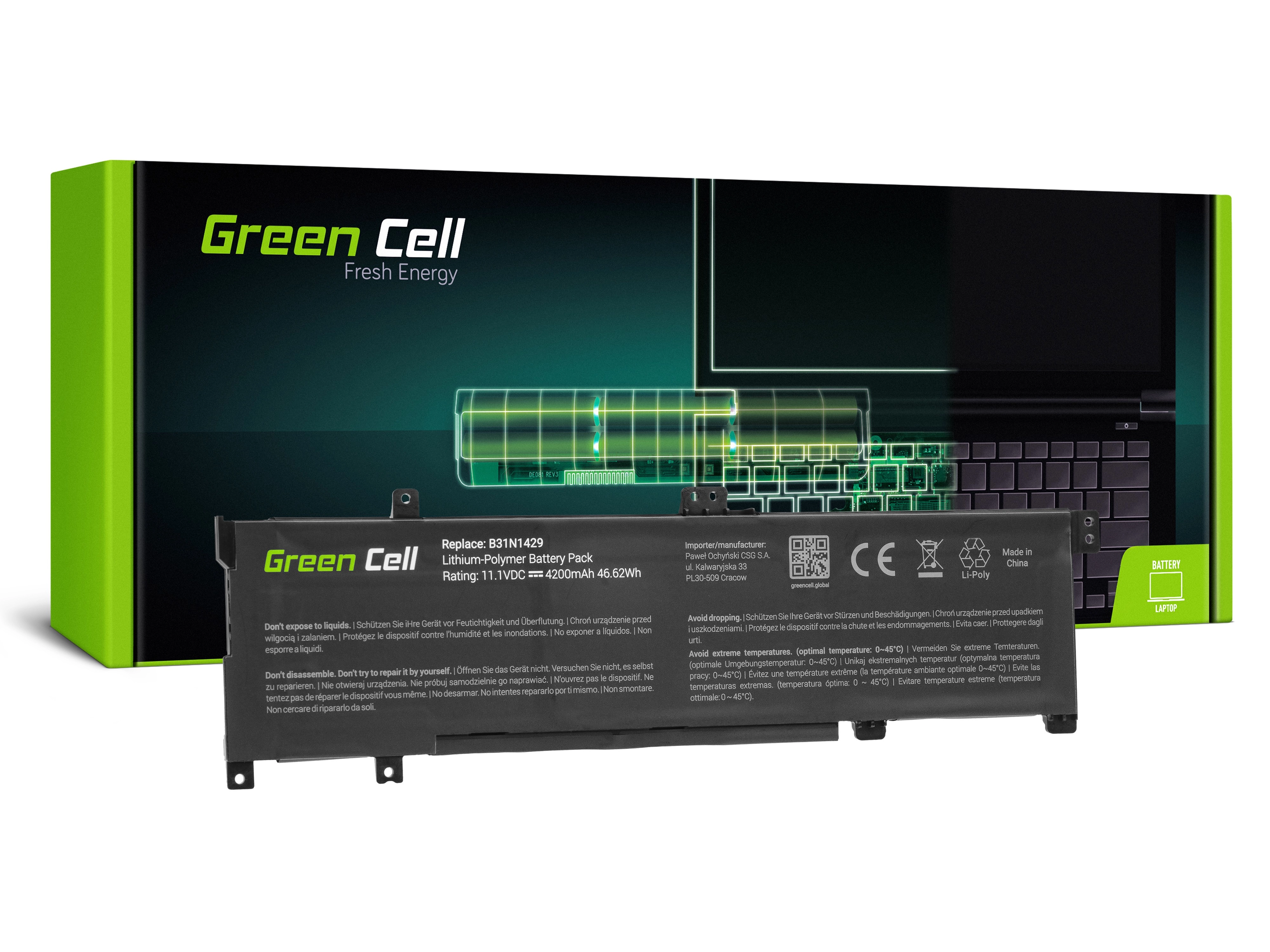 Green Cell Laptop akkumulátor B31N1429 Asus A501L A501LX K501L K501LB K501LX K501U K501UW K501UX