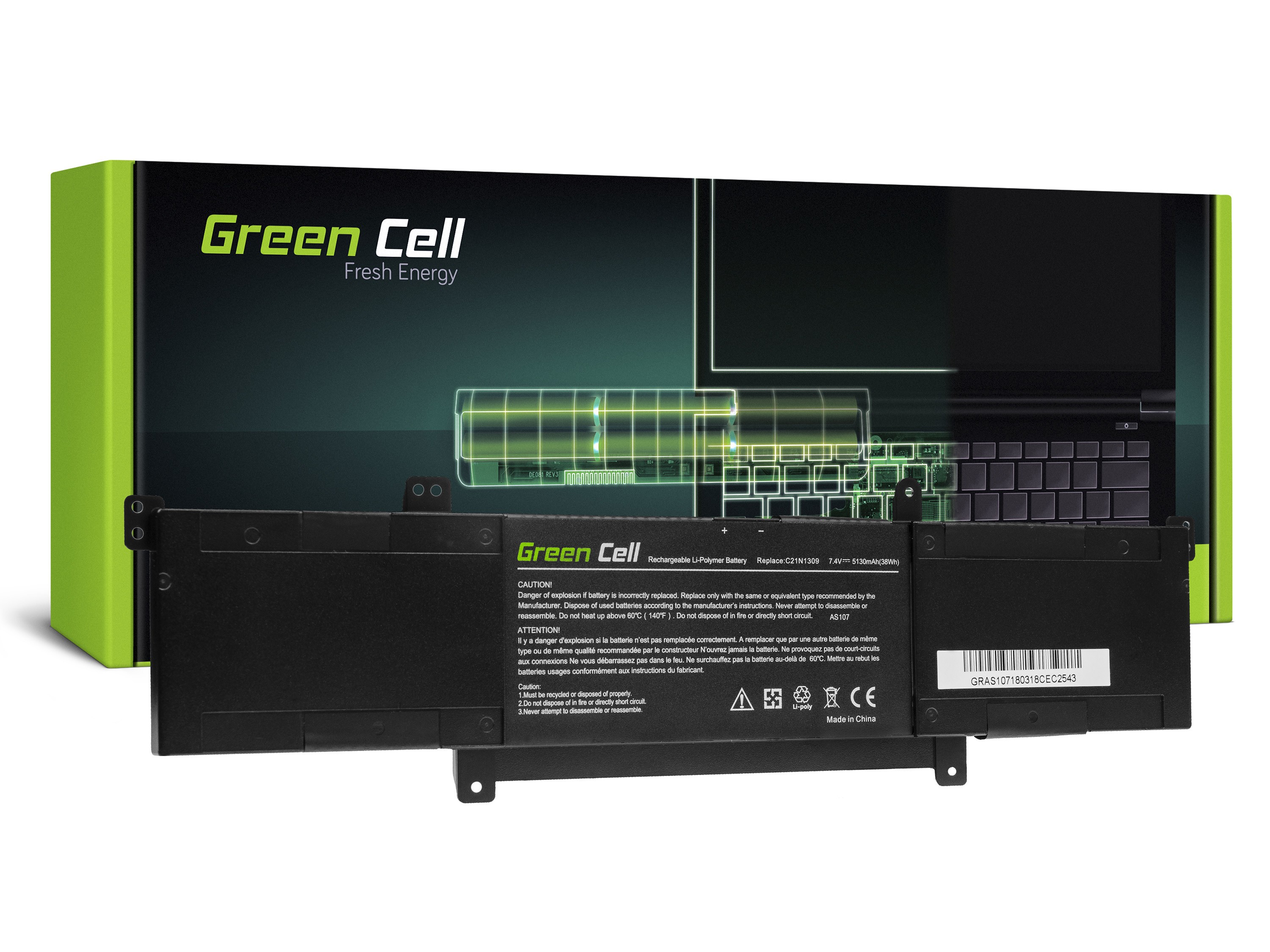 Green Cell Battery for Asus VivoBook Q301 S301 S301L / 7,4V 5130mAh