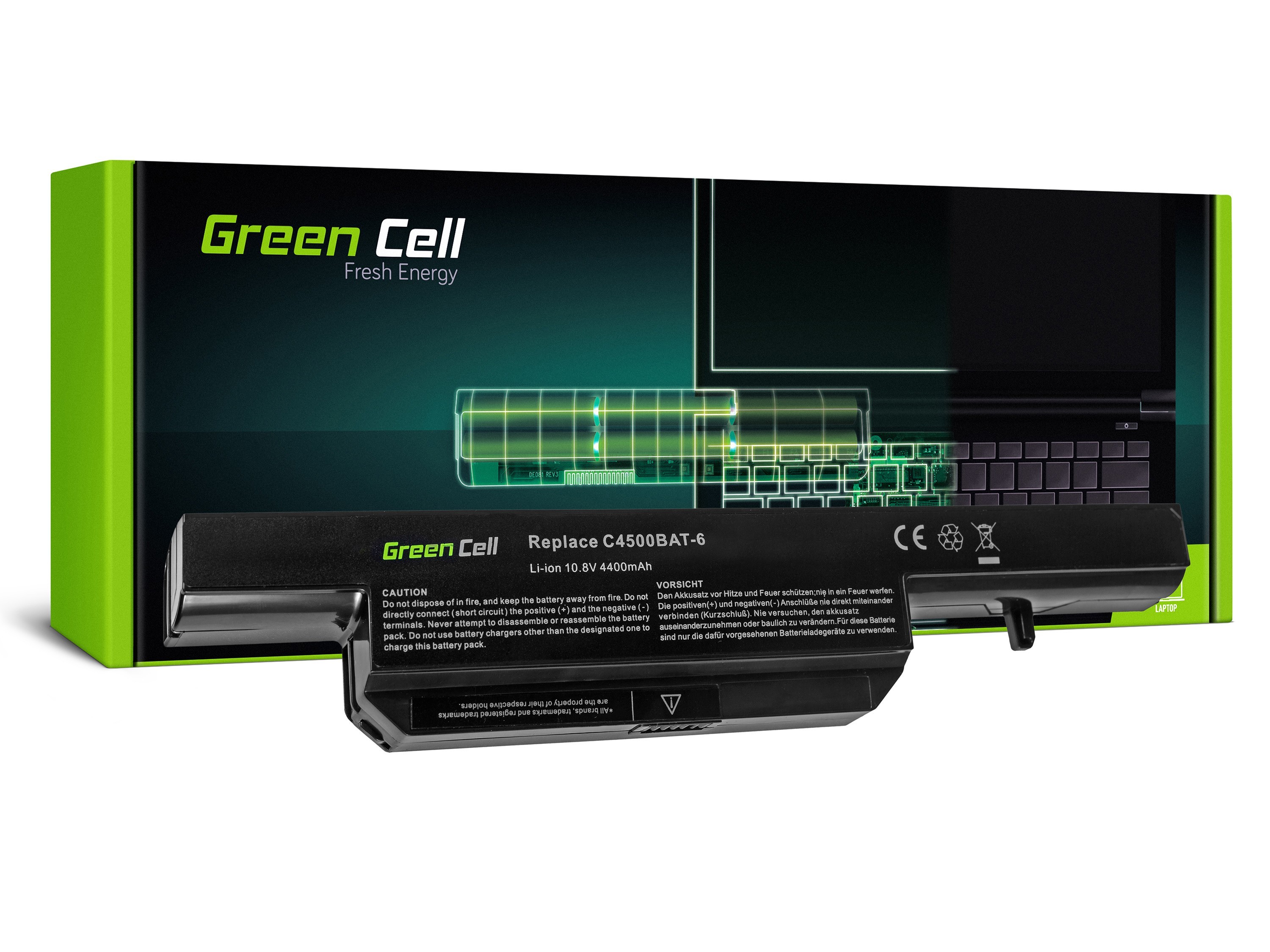Green Cell Battery for Clevo C4500 C5500 W150 W150ER W170 W170ER W170HR / 11,1V 4400mAh
