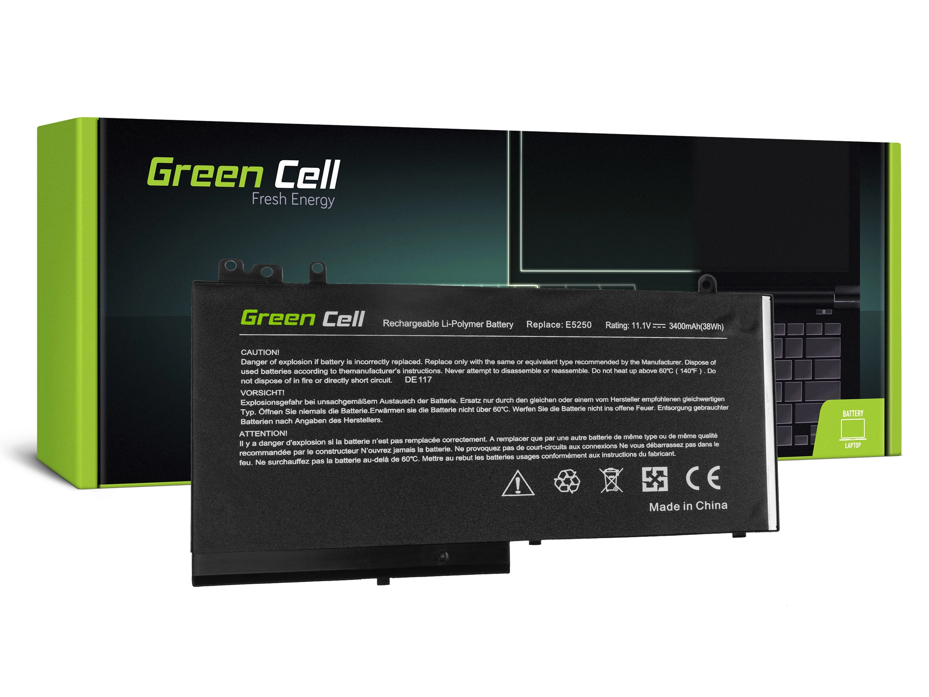 Green Cell Battery for Dell Latitude 11 3150 3160 12 E5250 / 11,1V 3400mAh
