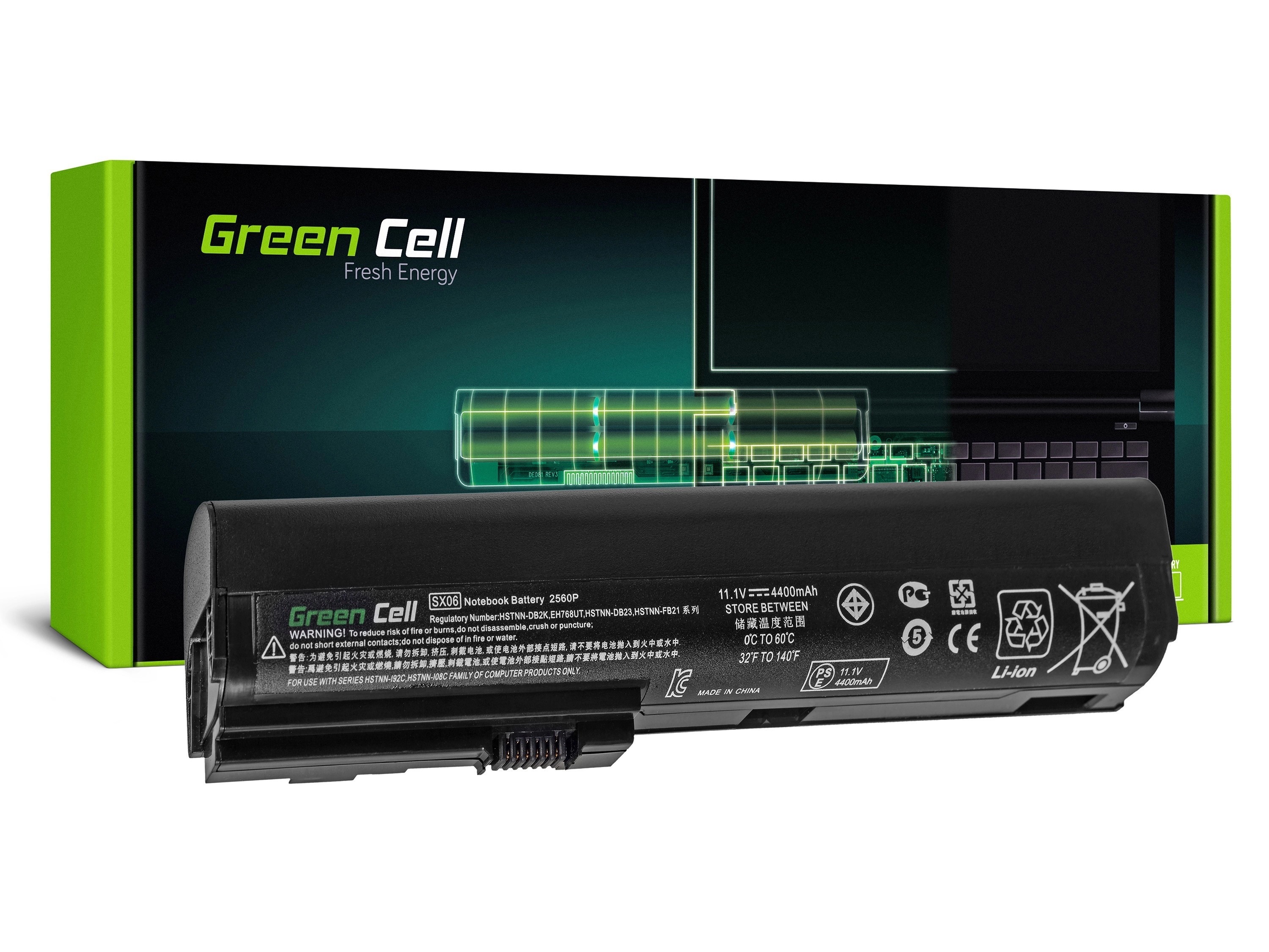 Green Cell Battery for HP EliteBook 2560p 2570p / 11,1V 4400mAh
