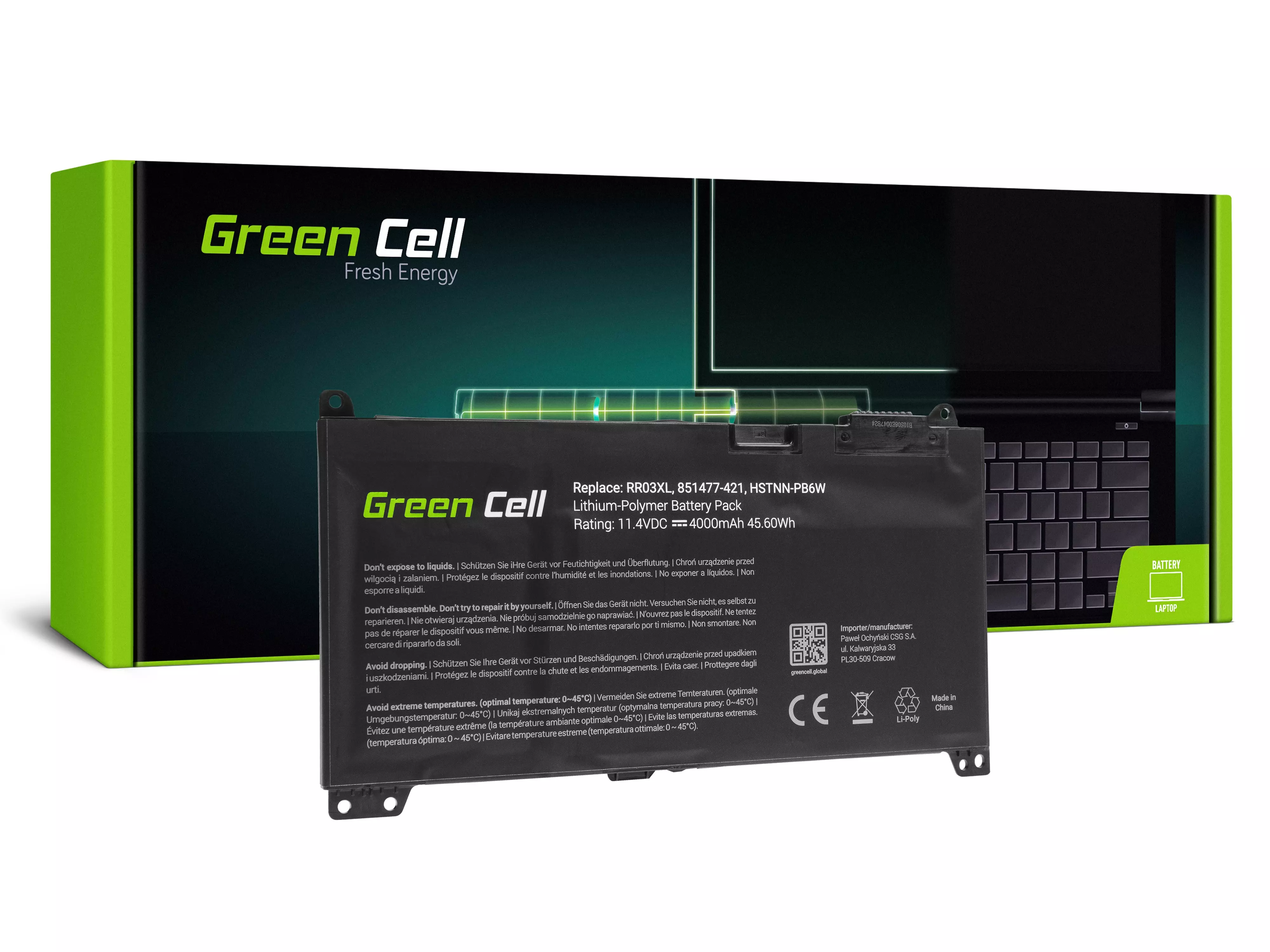 Green Cell Battery for HP ProBook 430 440 450 455 470 G4 G5 / 11,4V 4000mAh