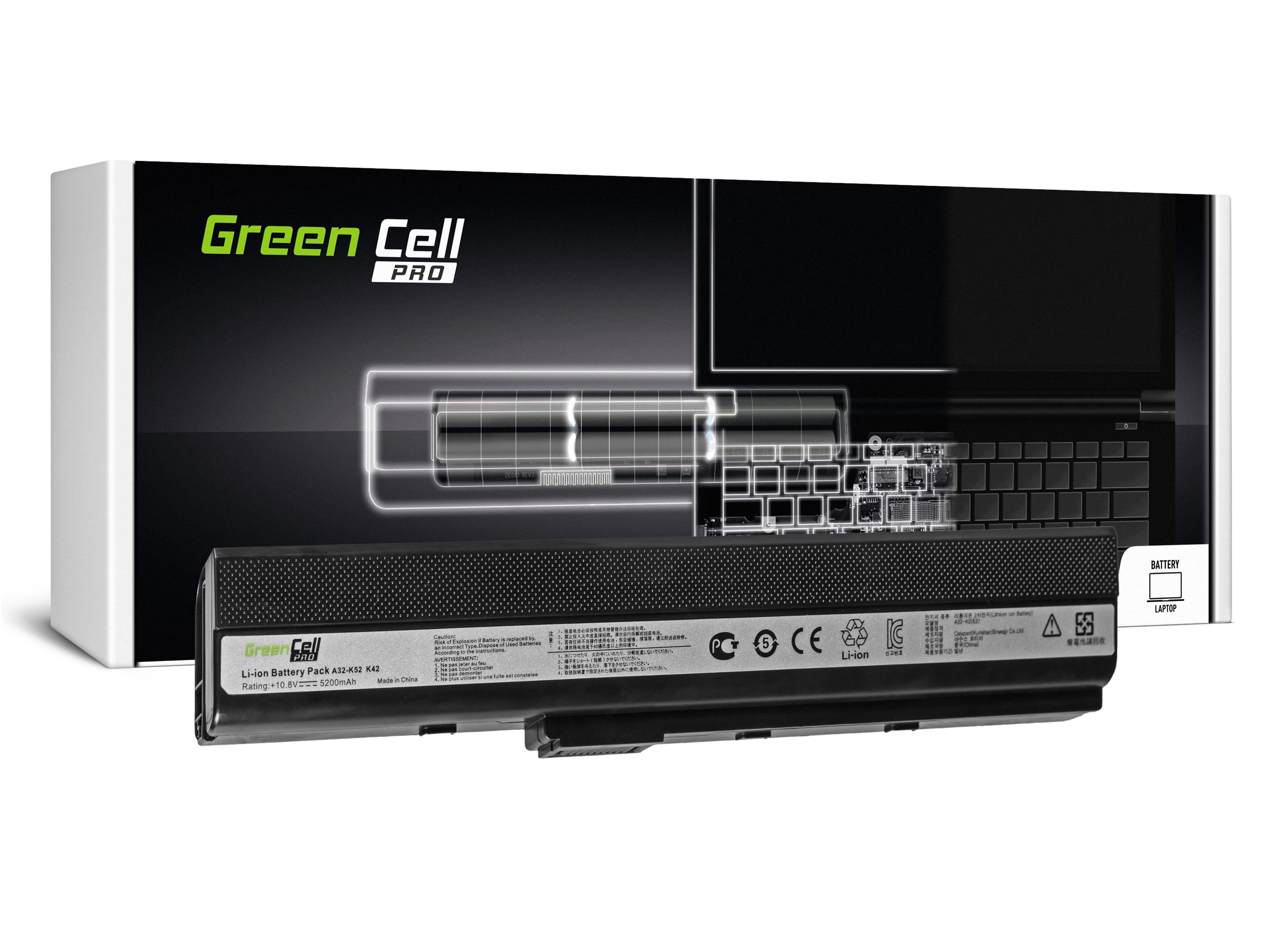 Green Cell PRO Laptop akkumulátor K52 K52J K52F K52JC K52JR K52N X52 X52J A52 A52F