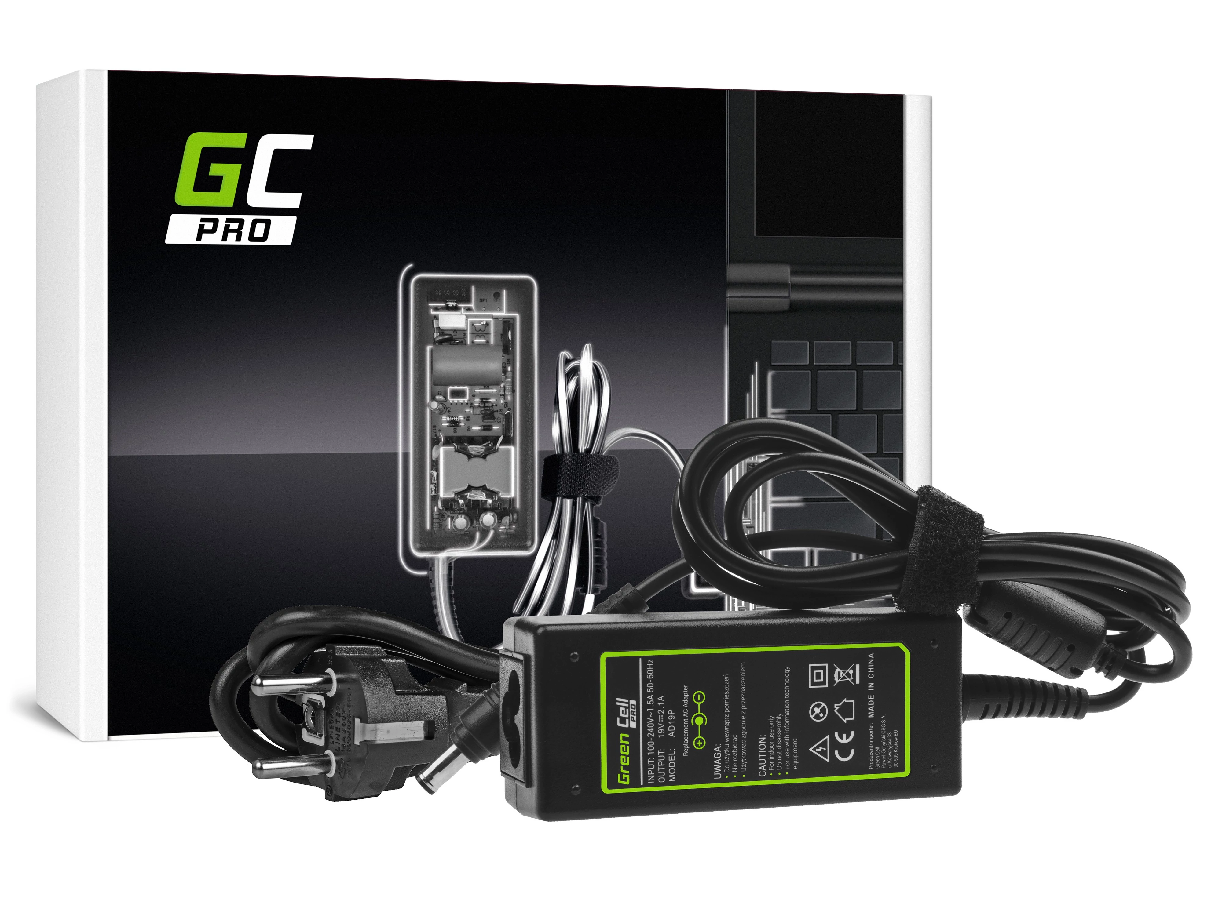 Green Cell Pro Napájacia nabíjačka pre notebooky Samsung N100 N130 N145 N148 N150 NC10 NC110 N150 Plus 19V 2,1A 40W