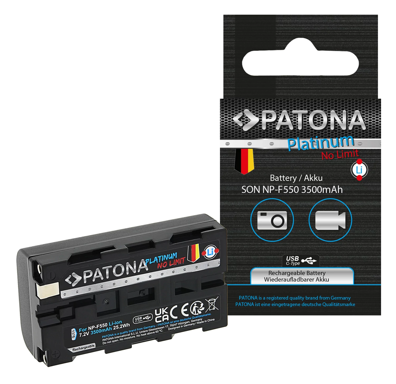 PATONA platinová batéria s USB-C vstupom f. Sony NP-F550 F330 F530 F750 F930 F920