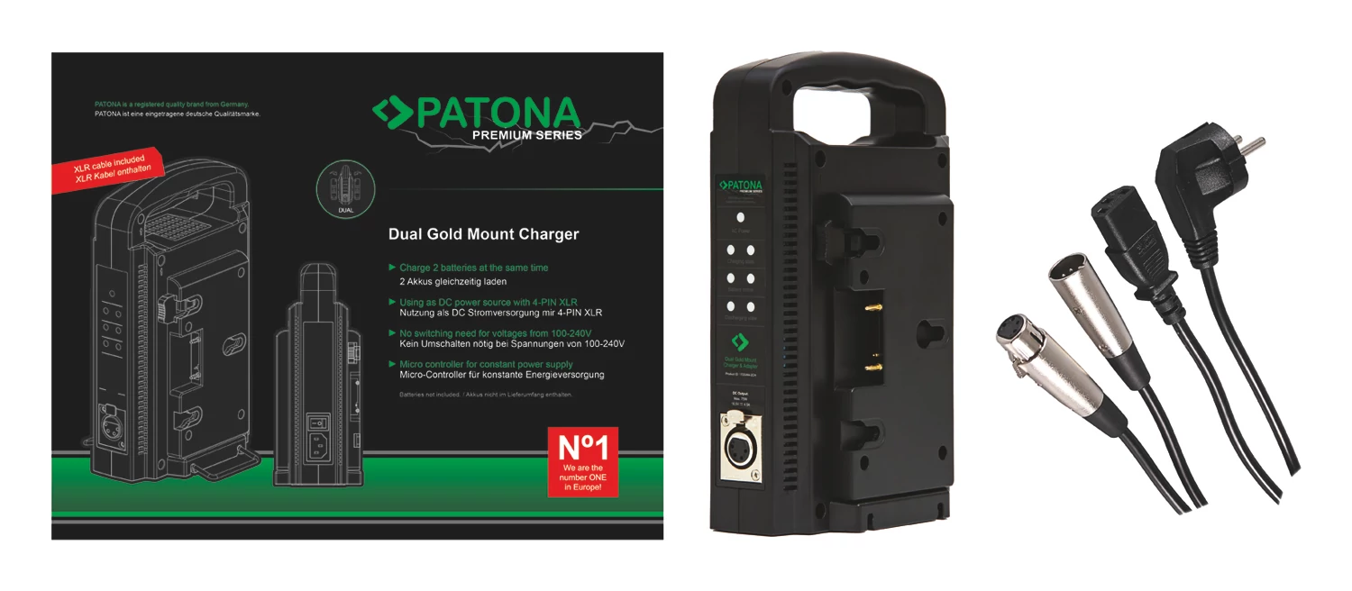 PATONA Premium Gold Mount Dual Charger pre Panasonic AN-190W BL-BP150 BP-150S s 4-pinovým XLR káblom