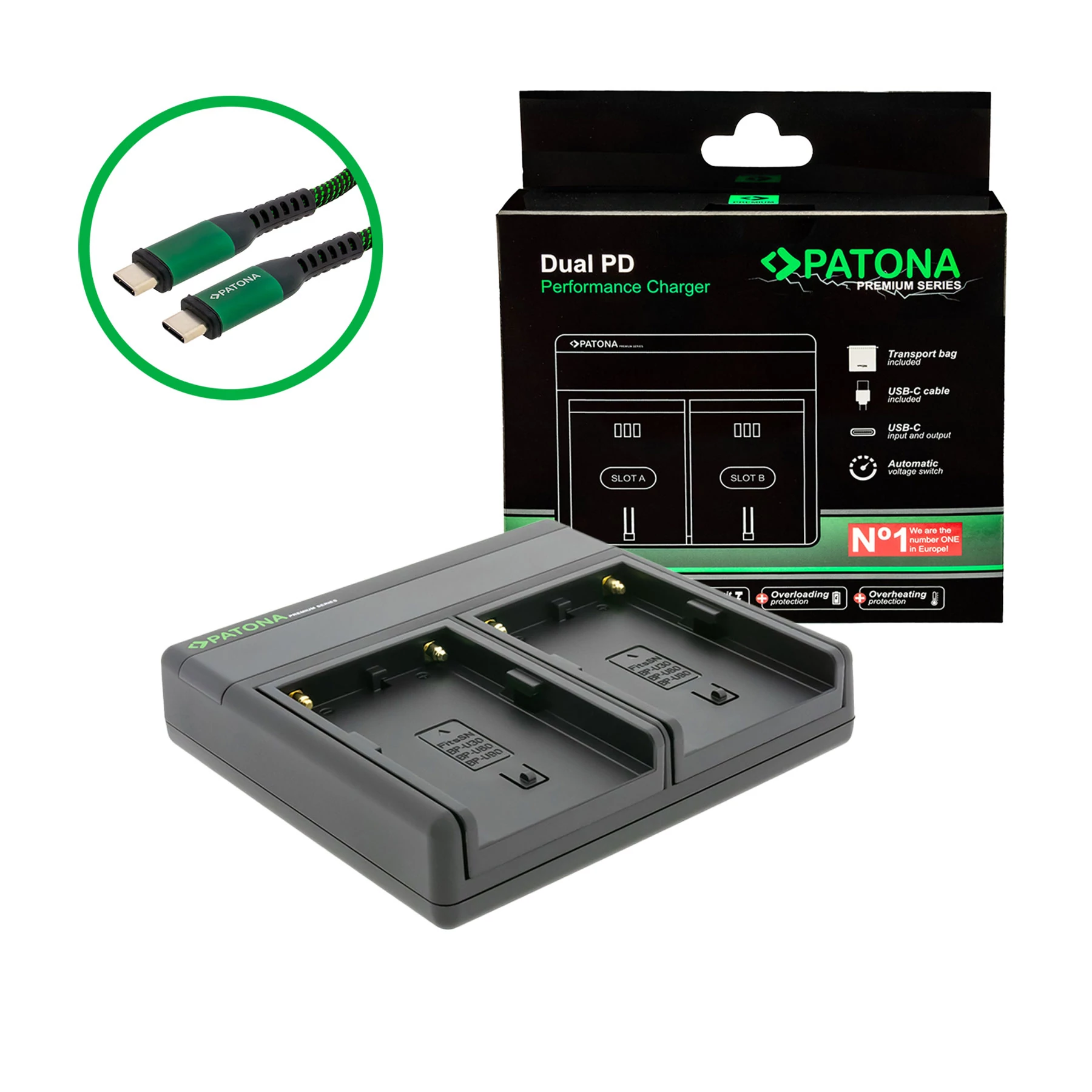 PATONA Premium Dual PD Performance nabíjačka pre Sony BP-U60 s USB-C vstupom/výstupom