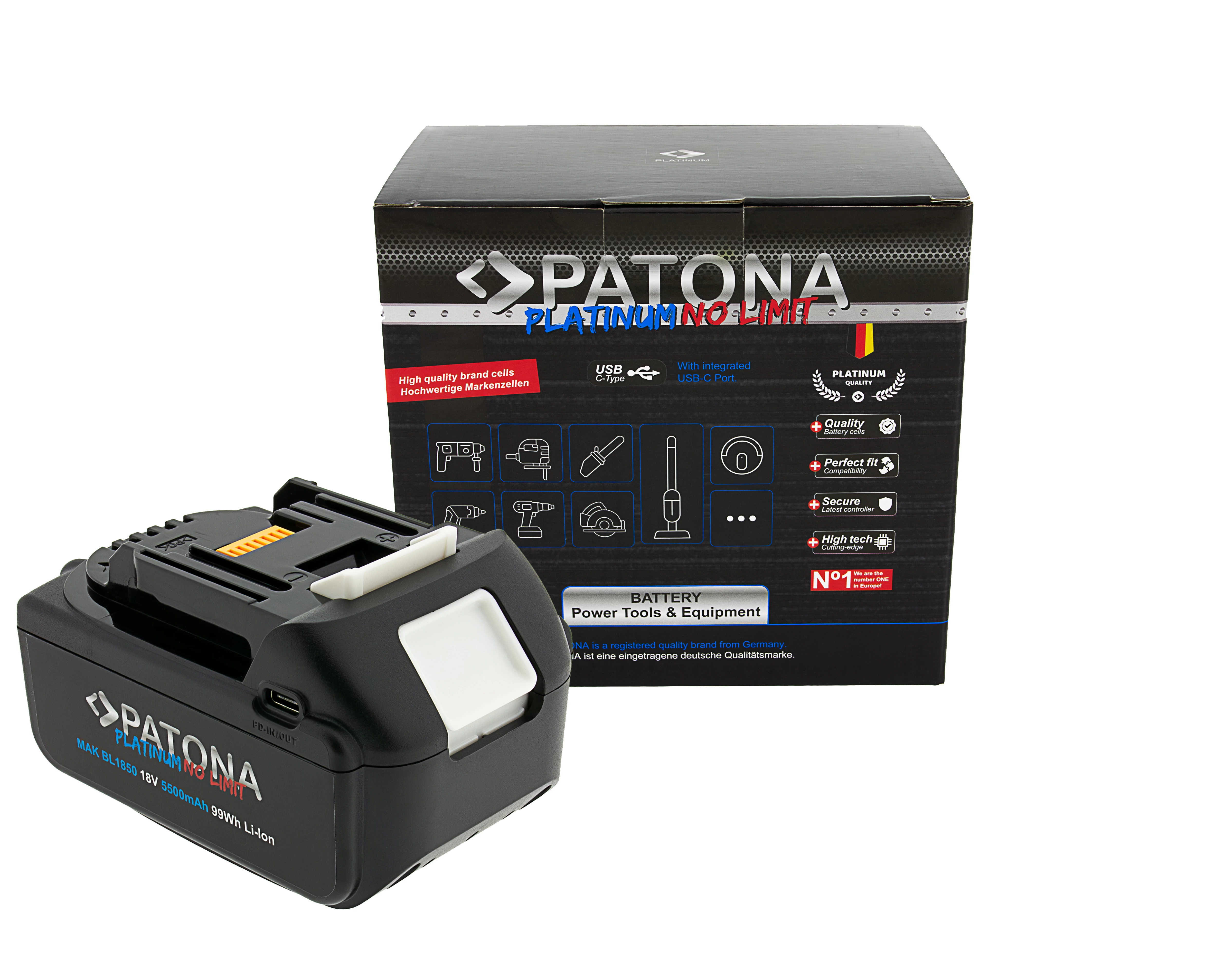 PATONA Platinum 18V Makita BL1850 akkumulátor Makita LXT sorozathoz USB-C PD65W bemenettel és kimenettel