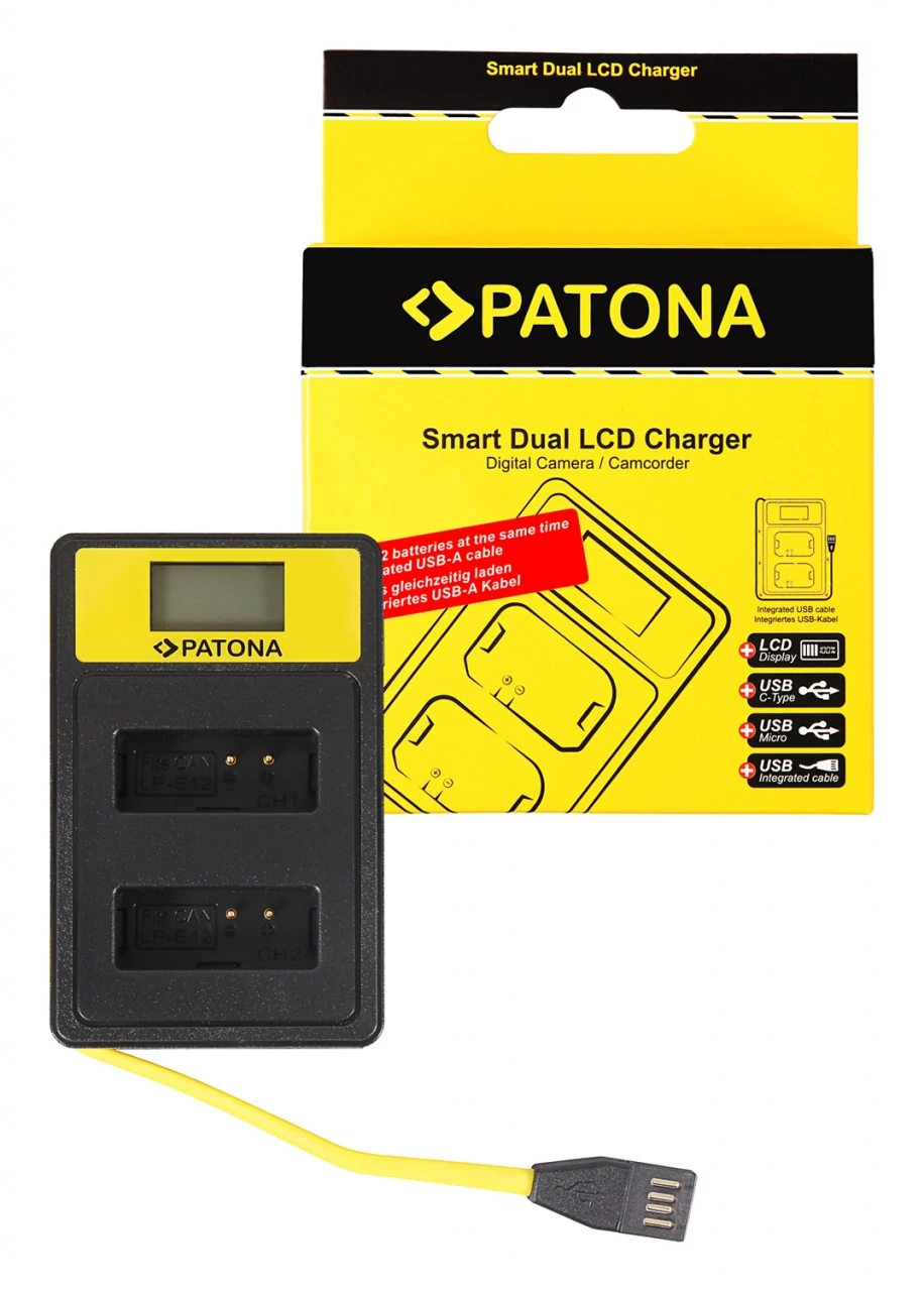 PATONA Smart Dual LCD USB töltő Canon LP-E12 LPE12 EOS M - Patona