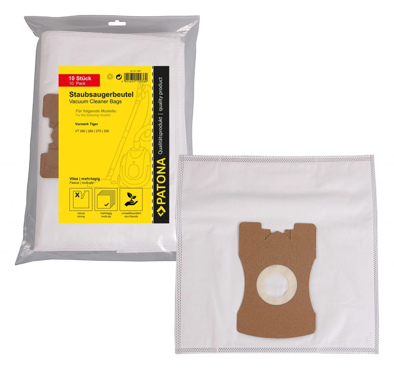 PATONA 10 vacuum cleaner bag multi layer fleece f. Vorwerk Kobold Kobold VT260 VT265 VT270 VT300