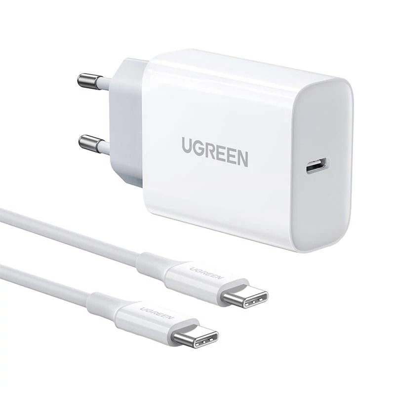 Sieťová nabíjačka UGREEN USB-C, 30 W + kábel USB-C (biela)