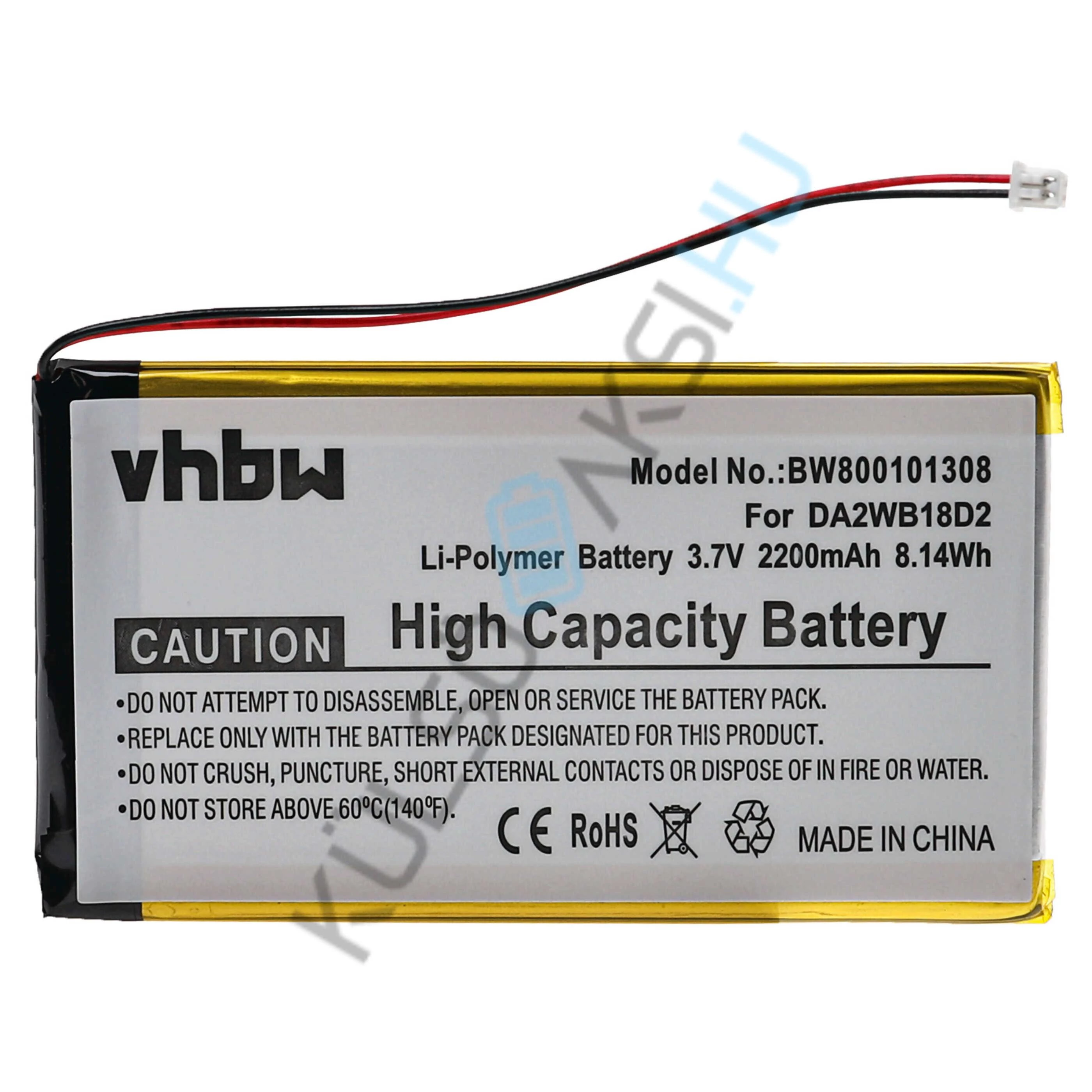 VHBW MP3-lejátszó elemcsere Iriver DA2WB18D2-hez - 2200 mAh 3,7 V Li-polimer