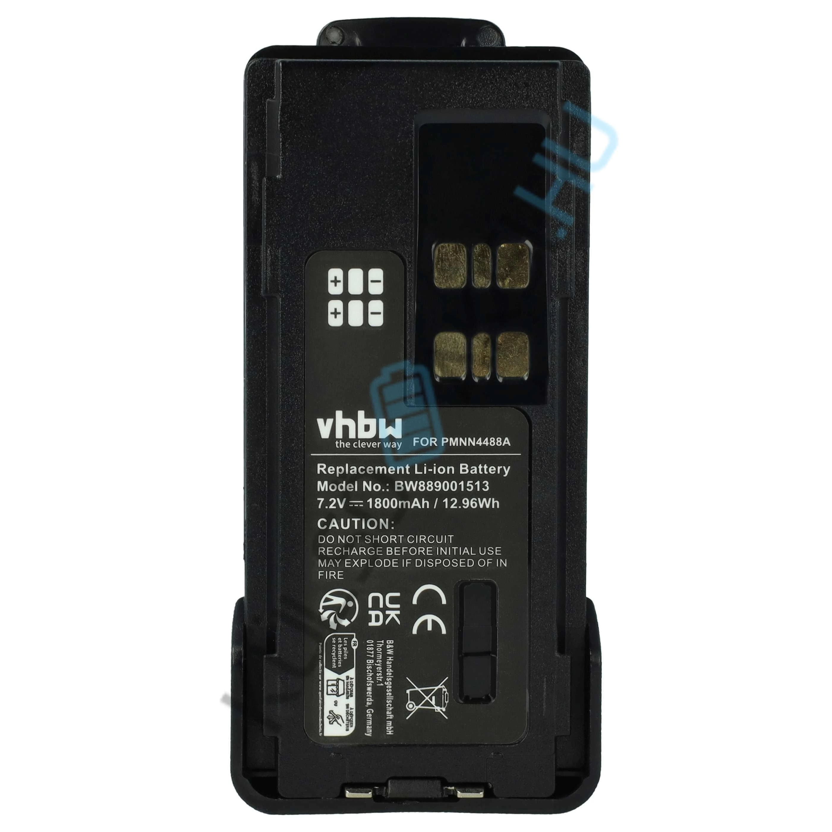 VHBW rádió csere akkumulátor Motorola PMNN4415AR, PMNN4415, PMNN441 készülékekhez - 1800 mAh 7,4 V Li-Ion + övcsipesz