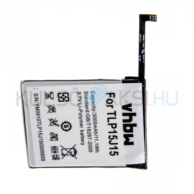VHBW Telefon akkumulátor akku Wiko TLP15J15 - 3000mAh, 3.8V, Li-polymer