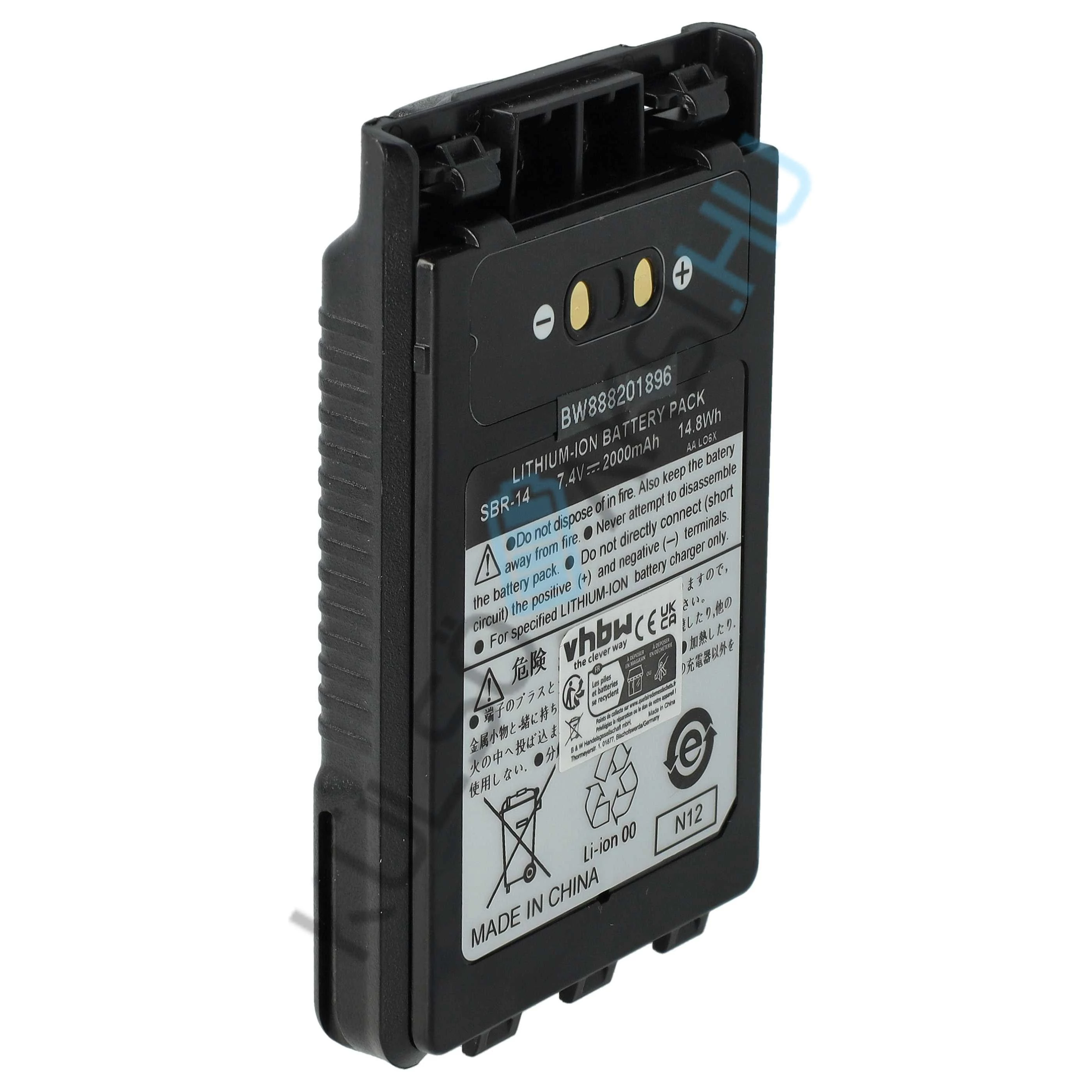 VHBW rádió csere akkumulátor Yaesu SBR-14, SBR-14Li - 2000 mAh 7,4 V Li-Ion