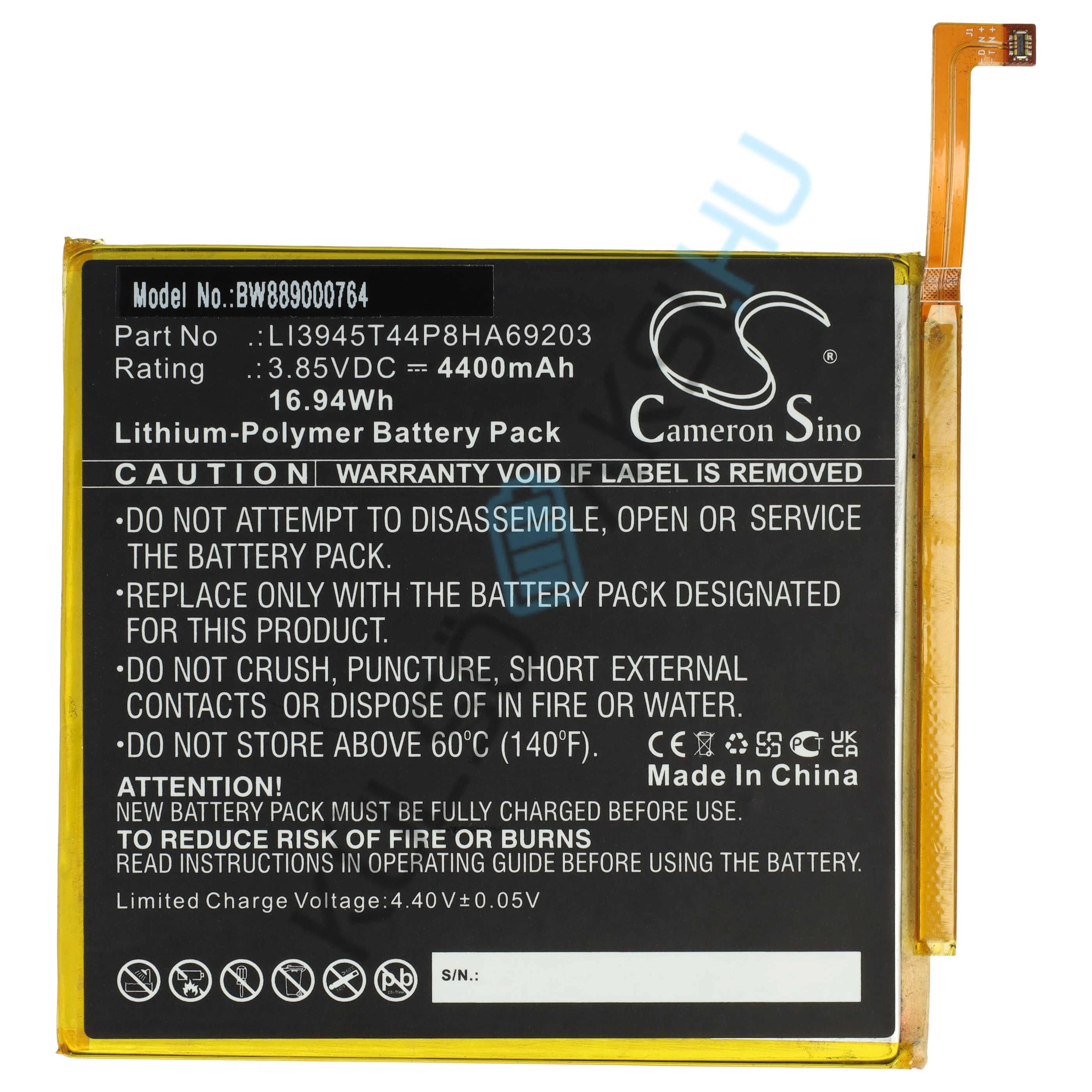 VHBW Tablet Battery Replacement for ZTE LI3945T44P8HA69203 - 4400 mAh 3.85 V Li-polymer